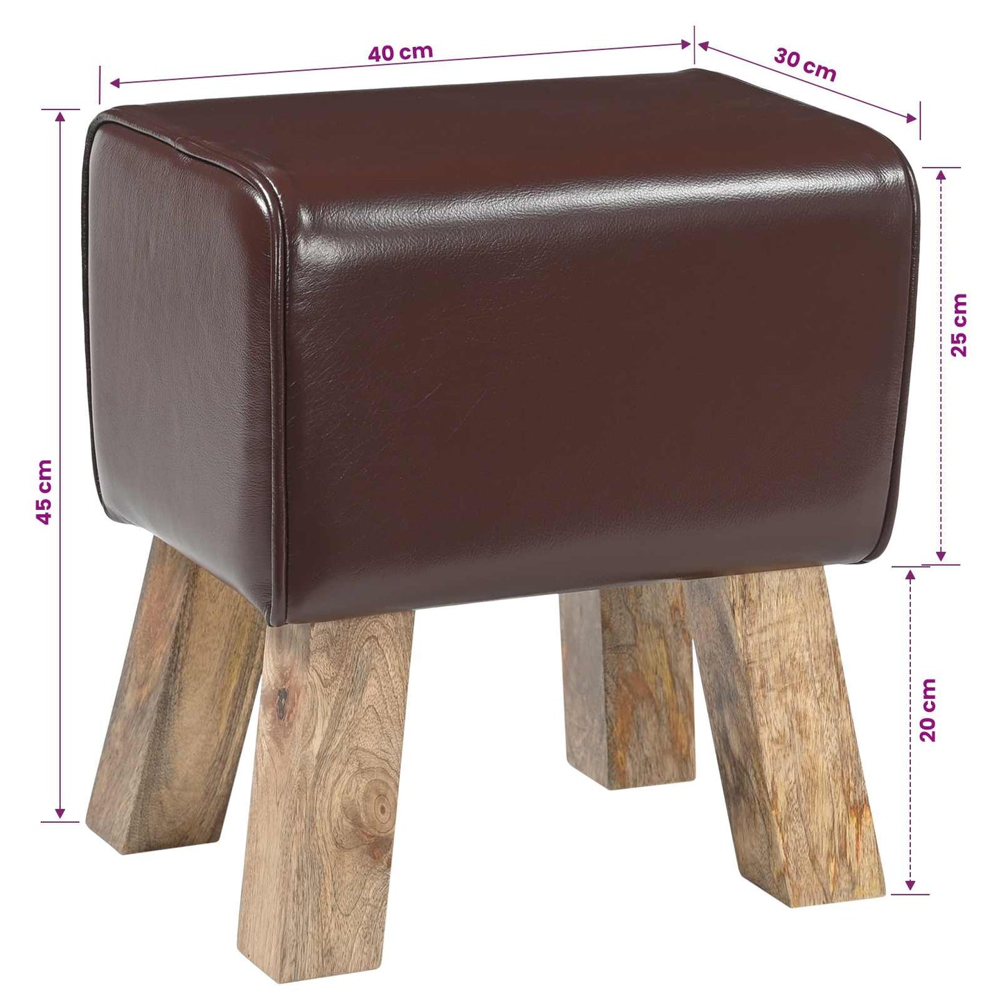 vidaXL Bench 40 x 30 x 45 cm Real Leather Dark Brown