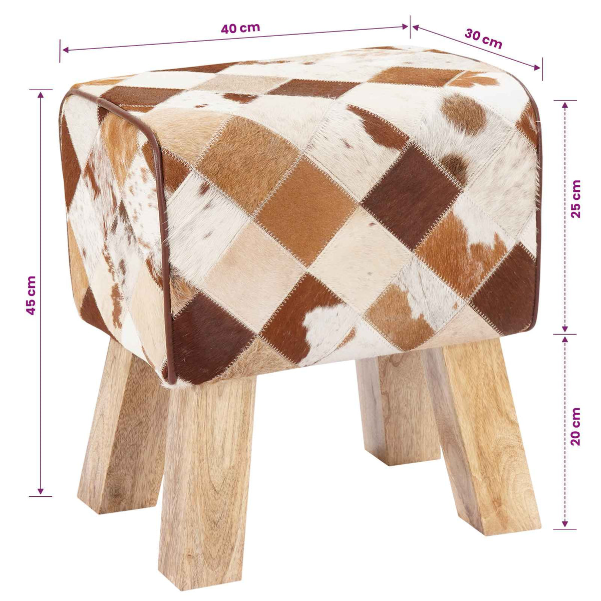 vidaXL Bench 40 x 30 x 45 cm Real Leather Brown Patchwork