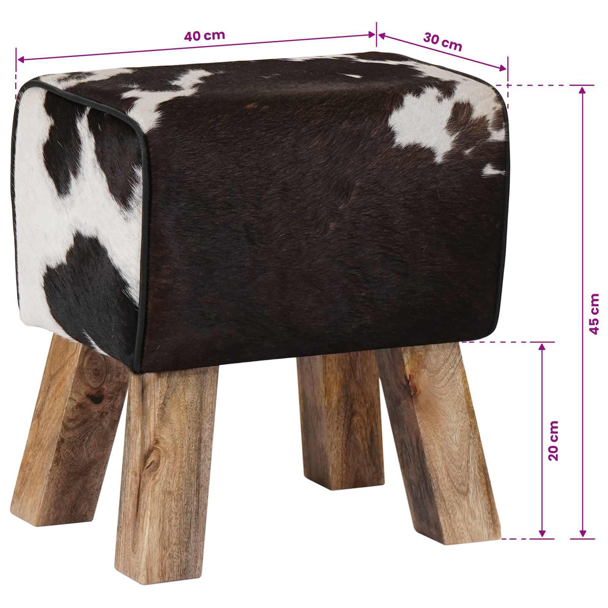 vidaXL Bench 40 x 30 x 45 cm Real Leather Black and White