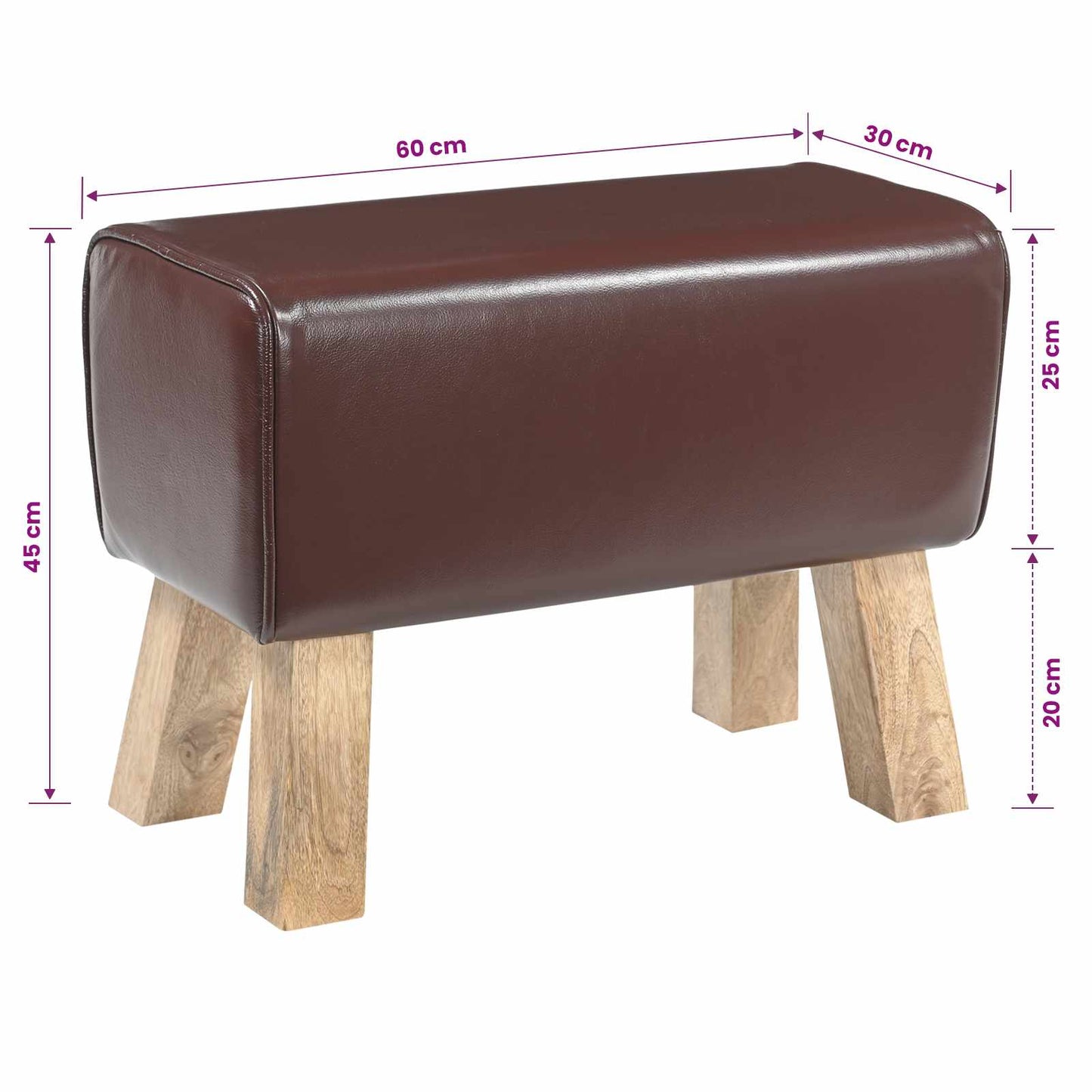 vidaXL Bench 60 x 30 x 45 cm Real Leather Dark Brown