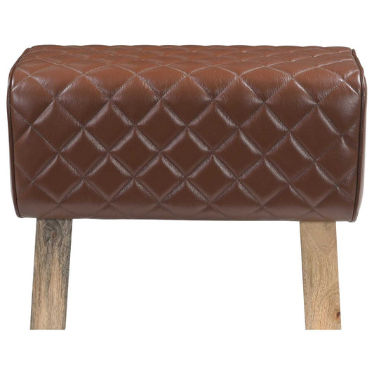vidaXL Bench 60 x 30 x 45 cm Real Leather Brown Diamond