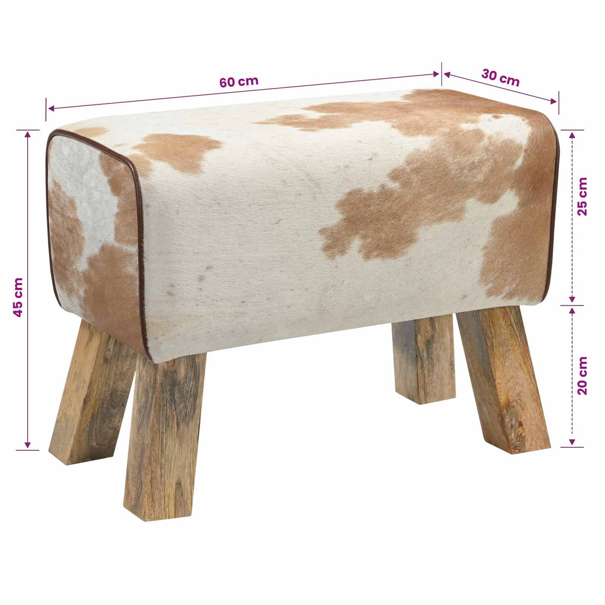 vidaXL Bench 60 x 30 x 45 cm Real Leather Brown and White