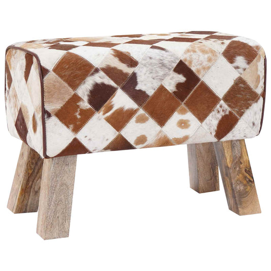 vidaXL Bench 60 x 30 x 45 cm Real Leather Brown Patchwork