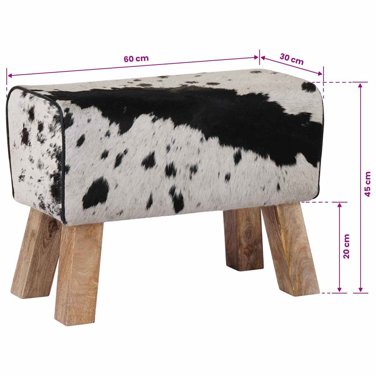 vidaXL Bench 60 x 30 x 45 cm Real Leather Black and White