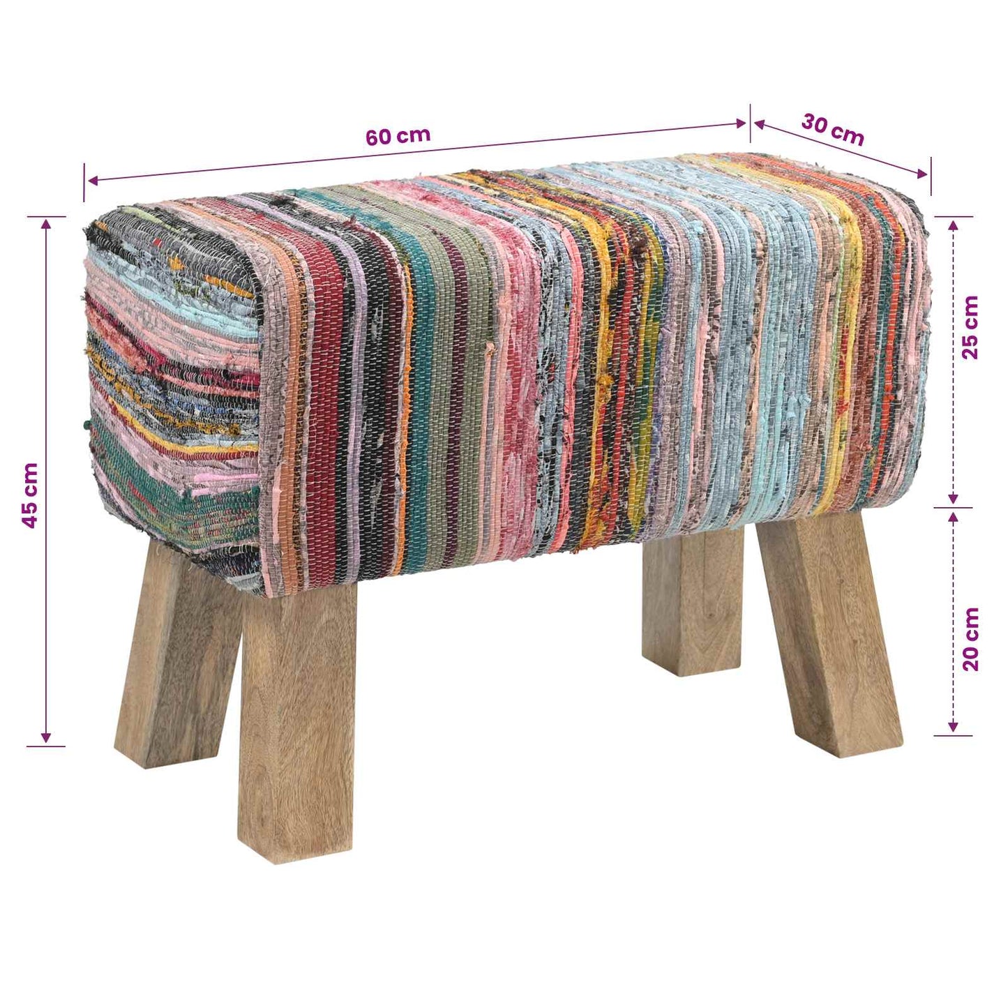 vidaXL Bench 60 x 30 x 45 cm Real Leather Multicolour