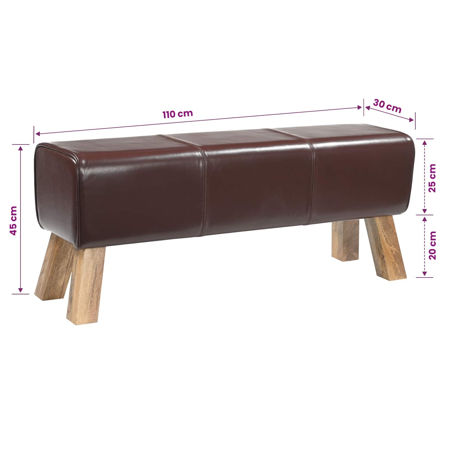 vidaXL Bench 110 x 30 x 45 cm Real Leather Dark Brown