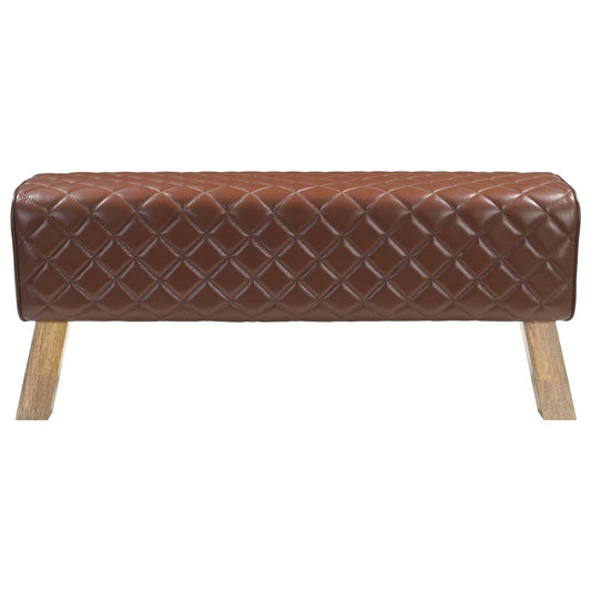 vidaXL Bench 110 x 30 x 45 cm Real Leather Brown Diamond