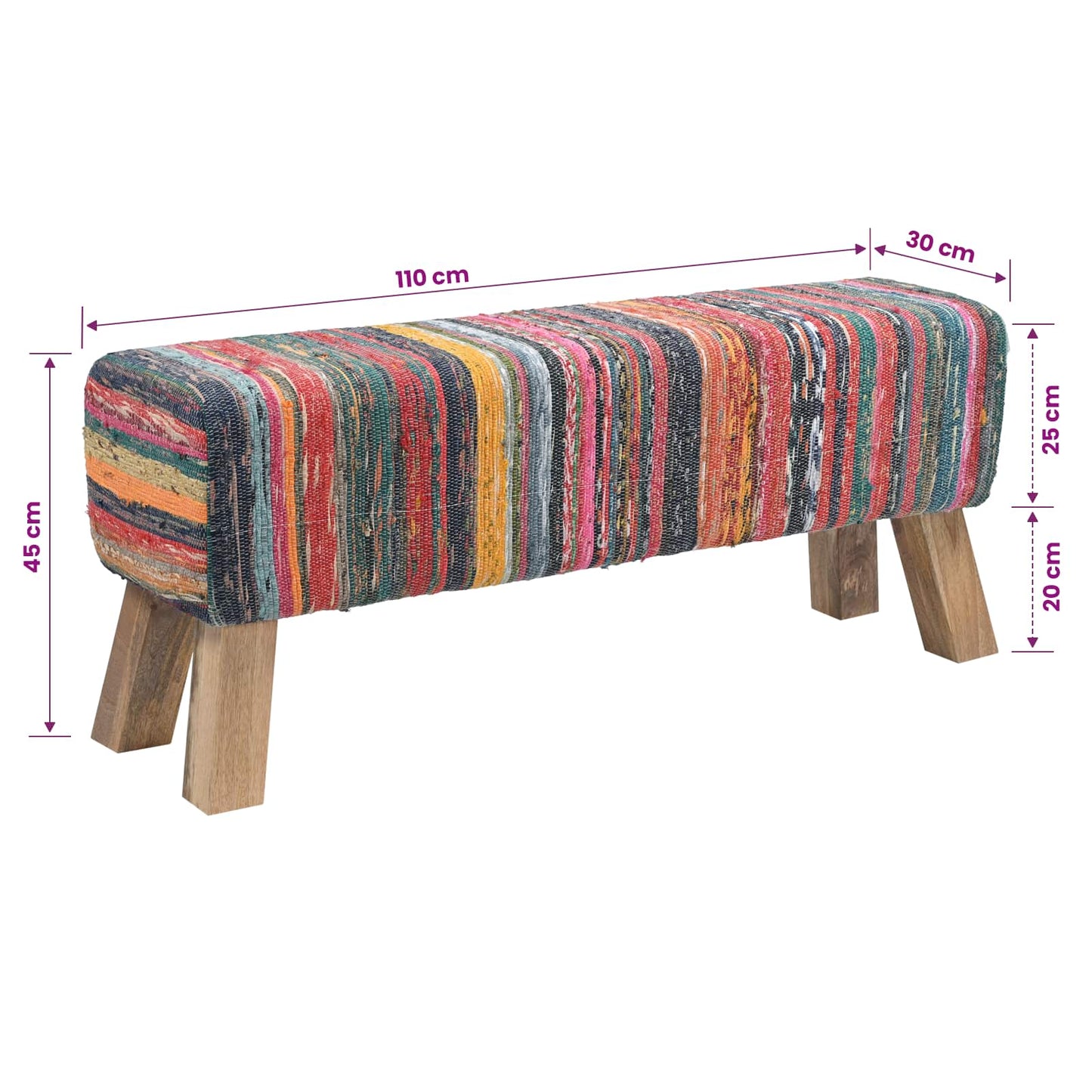 vidaXL Bench 110 x 30 x 45 cm Real Leather Multicolour