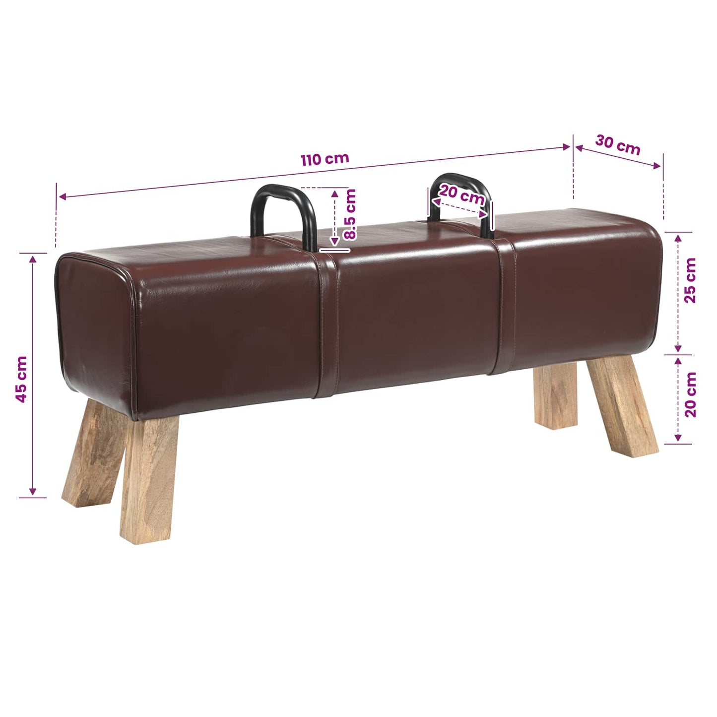 vidaXL Bench Dark Brown 110 x 30 x 45 cm Real Leather