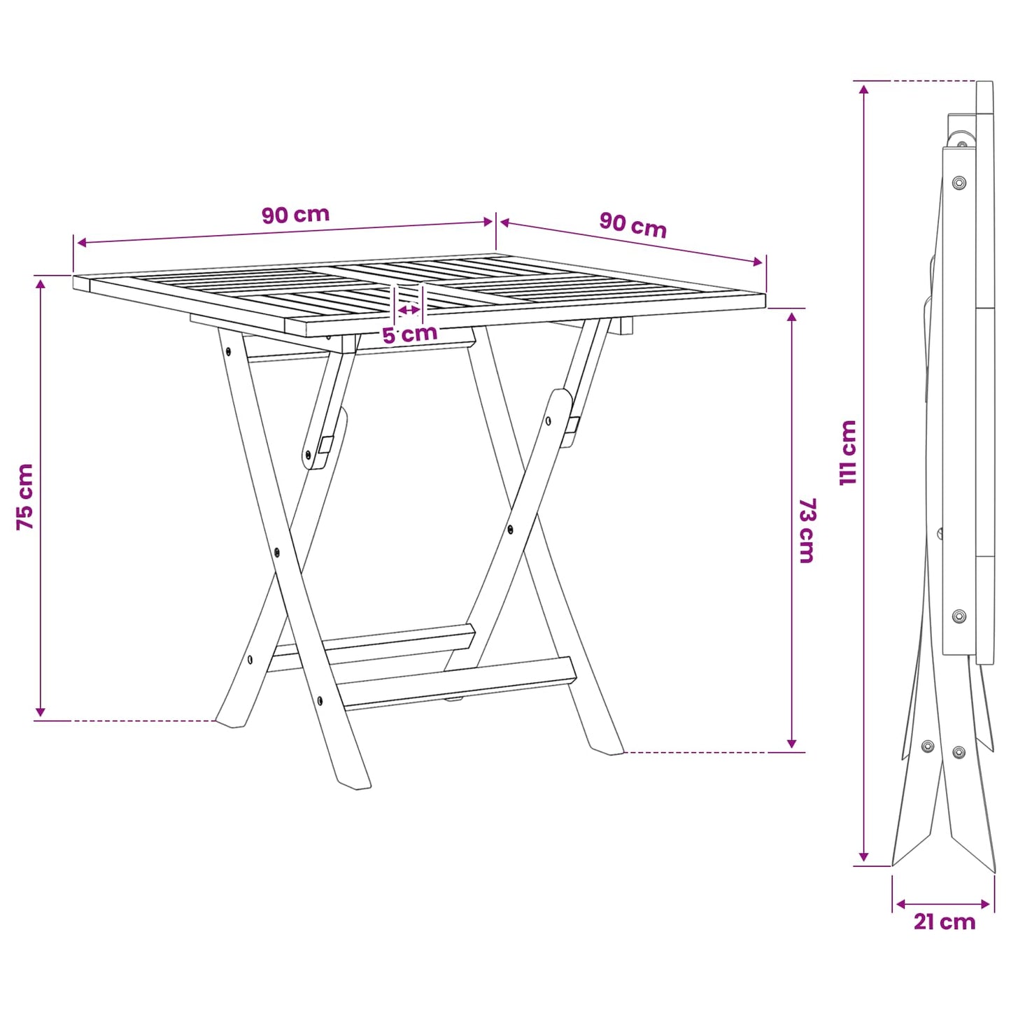 vidaXL Folding Garden Table Natural 90 x 90 x 75 cm Solid Teak Wood