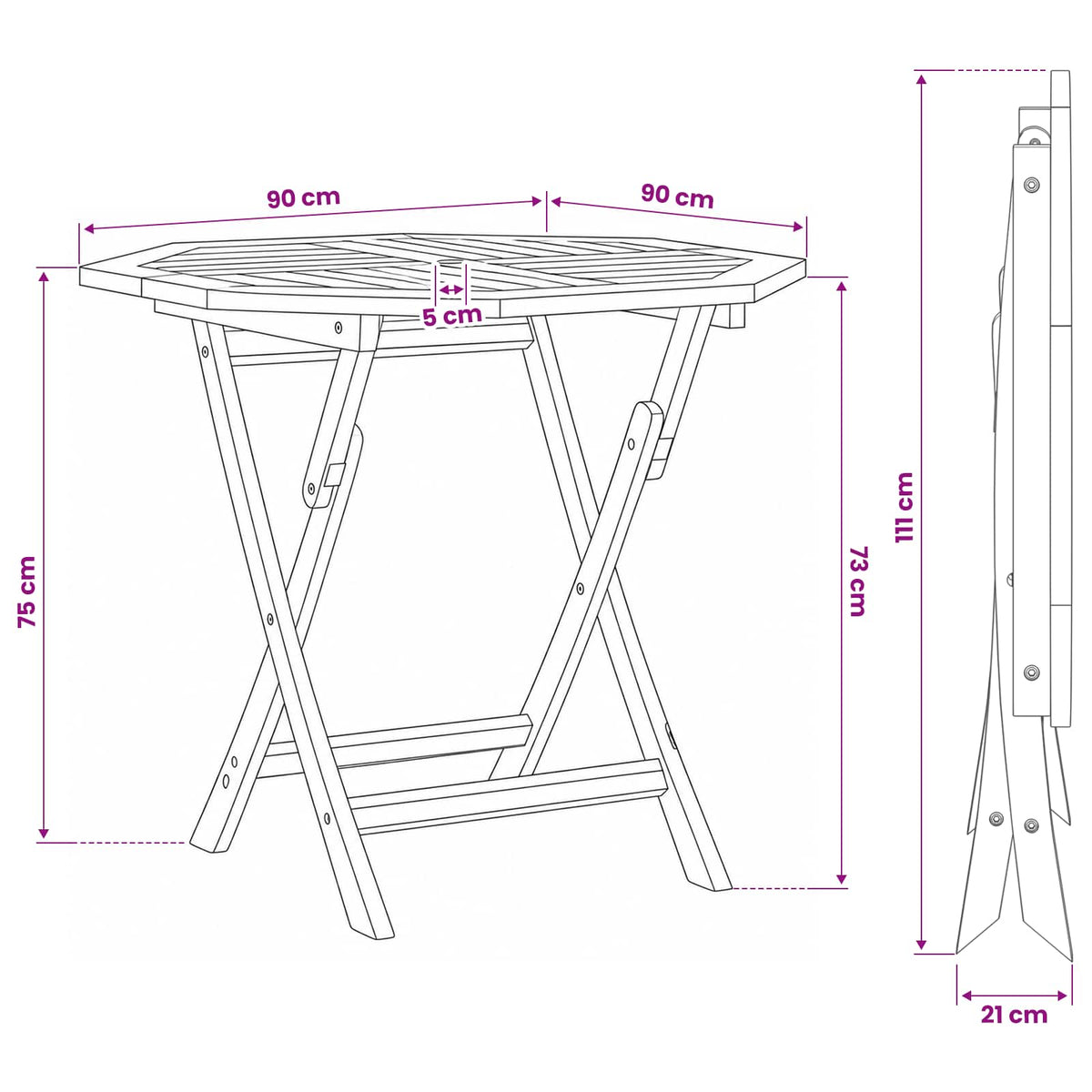 vidaXL Folding Garden Table Natural 90 x 90 x 75 cm Solid Teak Wood