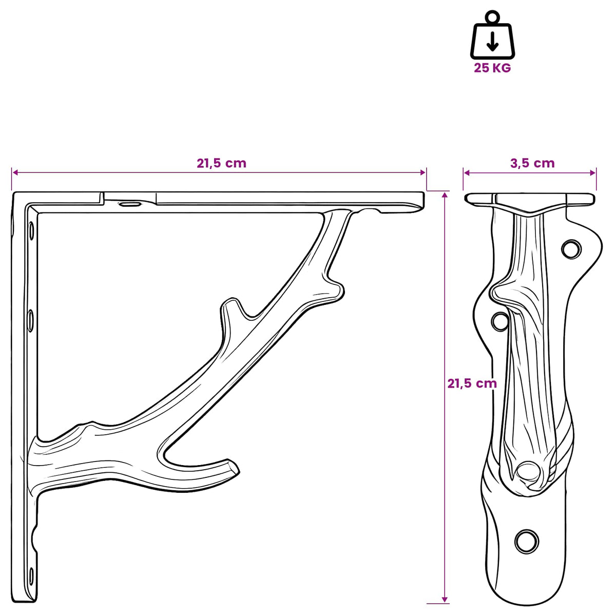 vidaXL Wall Shelf Brackets 2 pcs Antique White 21.5 x 21.5 x 3.5 cm
