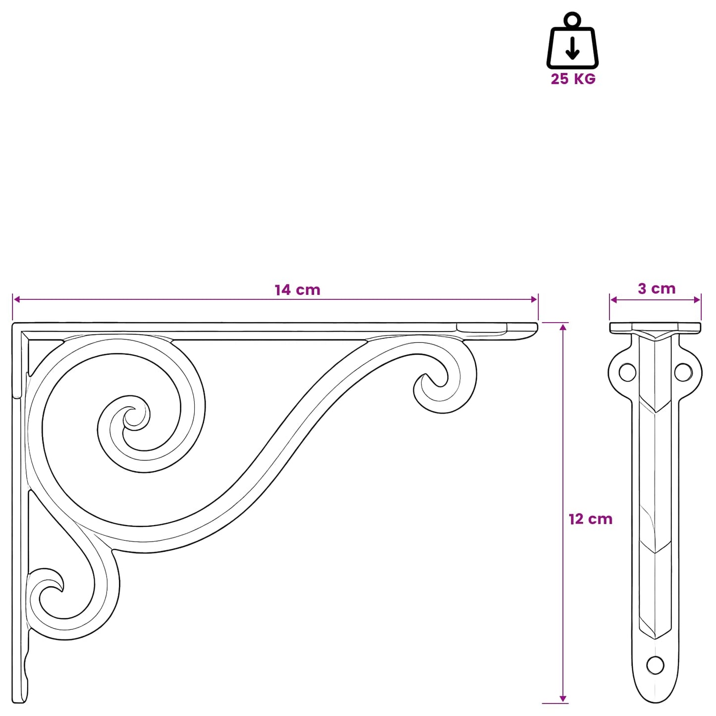 vidaXL Wall Shelf Brackets 12 pcs Antique White 12 x 14 x 3 cm Steel