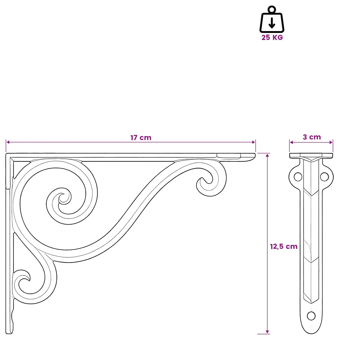 vidaXL Wall Shelf Brackets 12 pcs Antique White 12.5 x 17 x 3 cm Steel