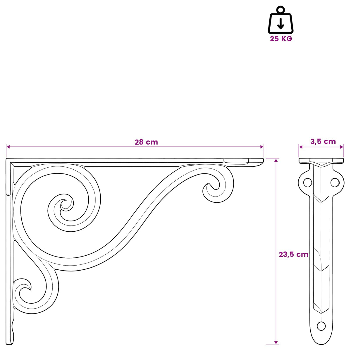 vidaXL Wall Shelf Brackets 12 pcs Black 23.5 x 28 x 3.5 cm Steel