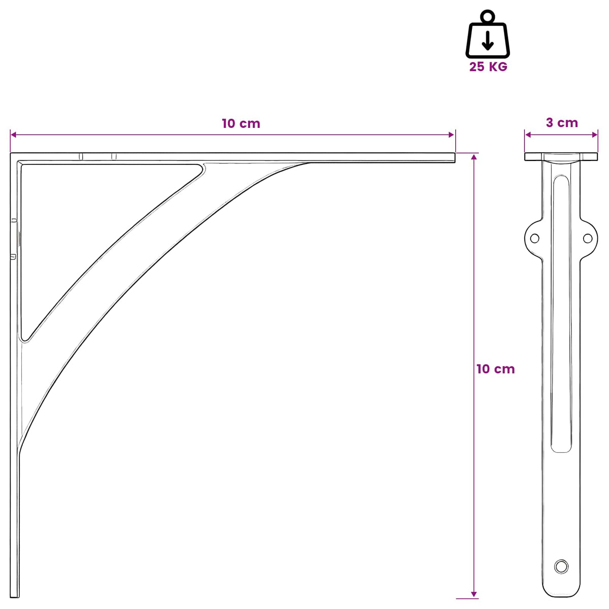 vidaXL Wall Shelf Brackets 12 pcs Antique White 10 x 10 x 3 cm Steel