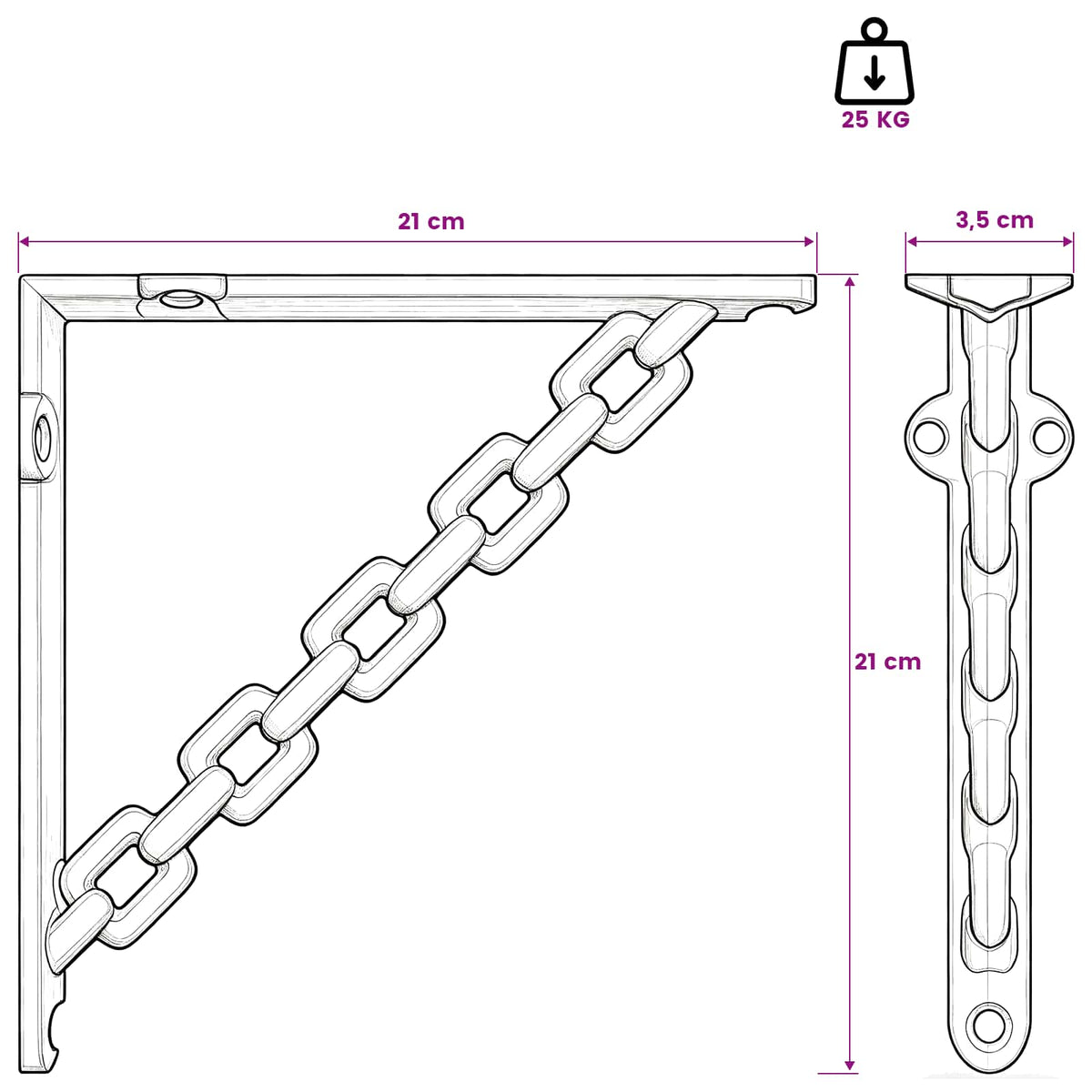 vidaXL Wall Shelf Brackets 2 pcs Antique White 21 x 21 x 3.5 cm Steel