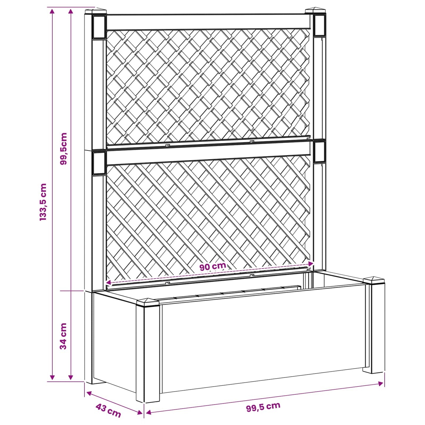vidaXL Big Planter with Trellis White 99.5 x 43 x 133.5 cm PP