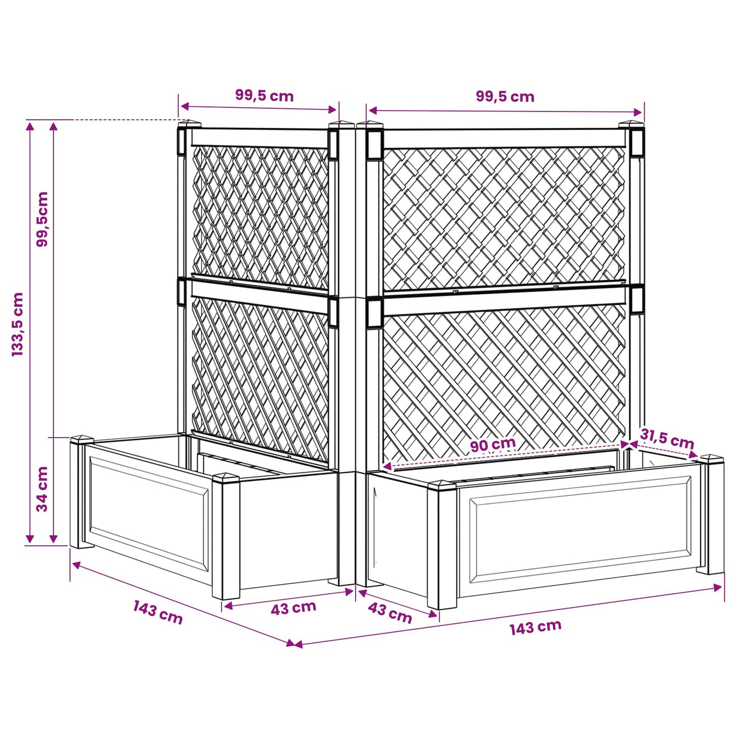 vidaXL Big Planter with Trellis 2 pcs Anthracite 143 x 143 x 133.5 cm