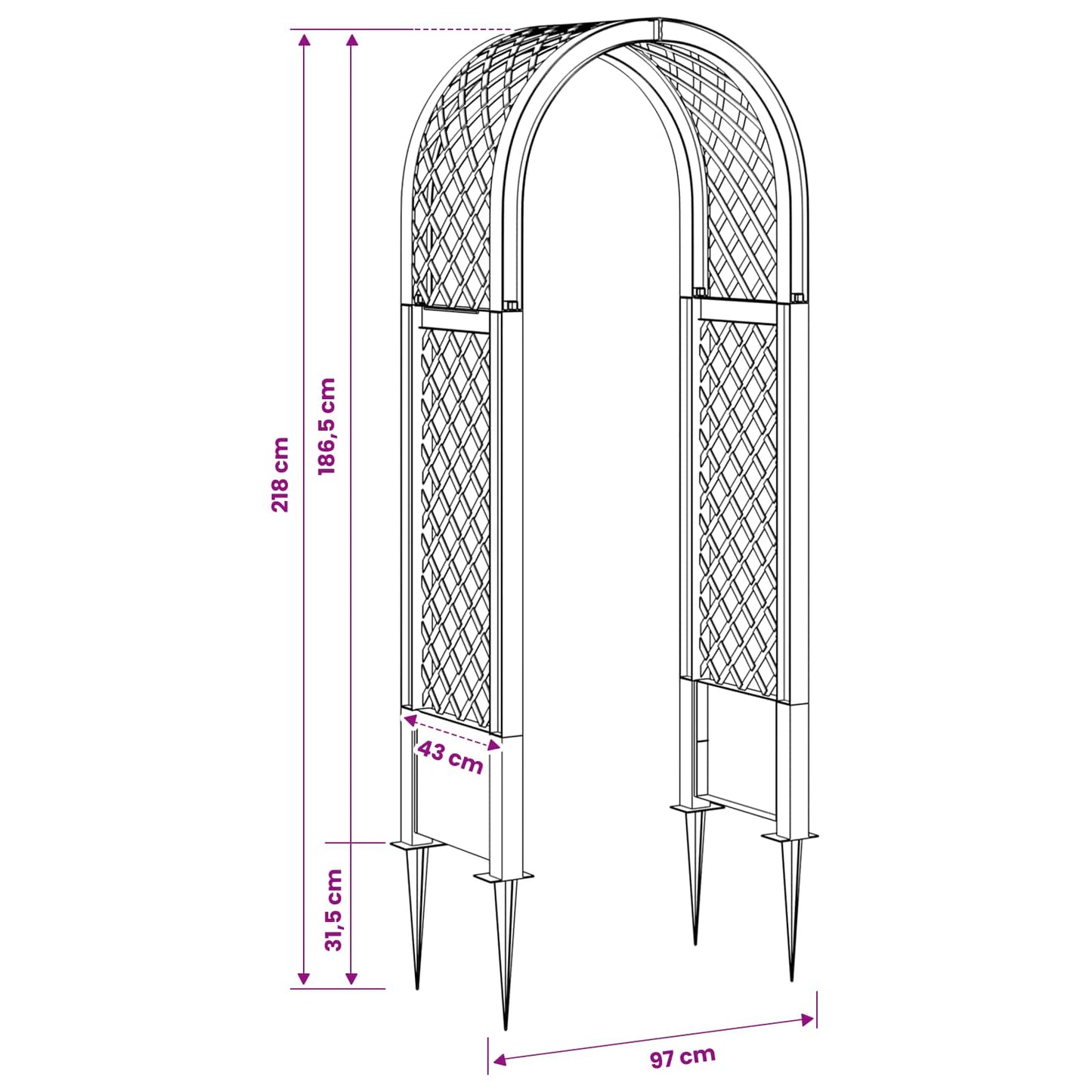 vidaXL Rose Arch with Spikes Grey 97 x 43 x 218 cm PP