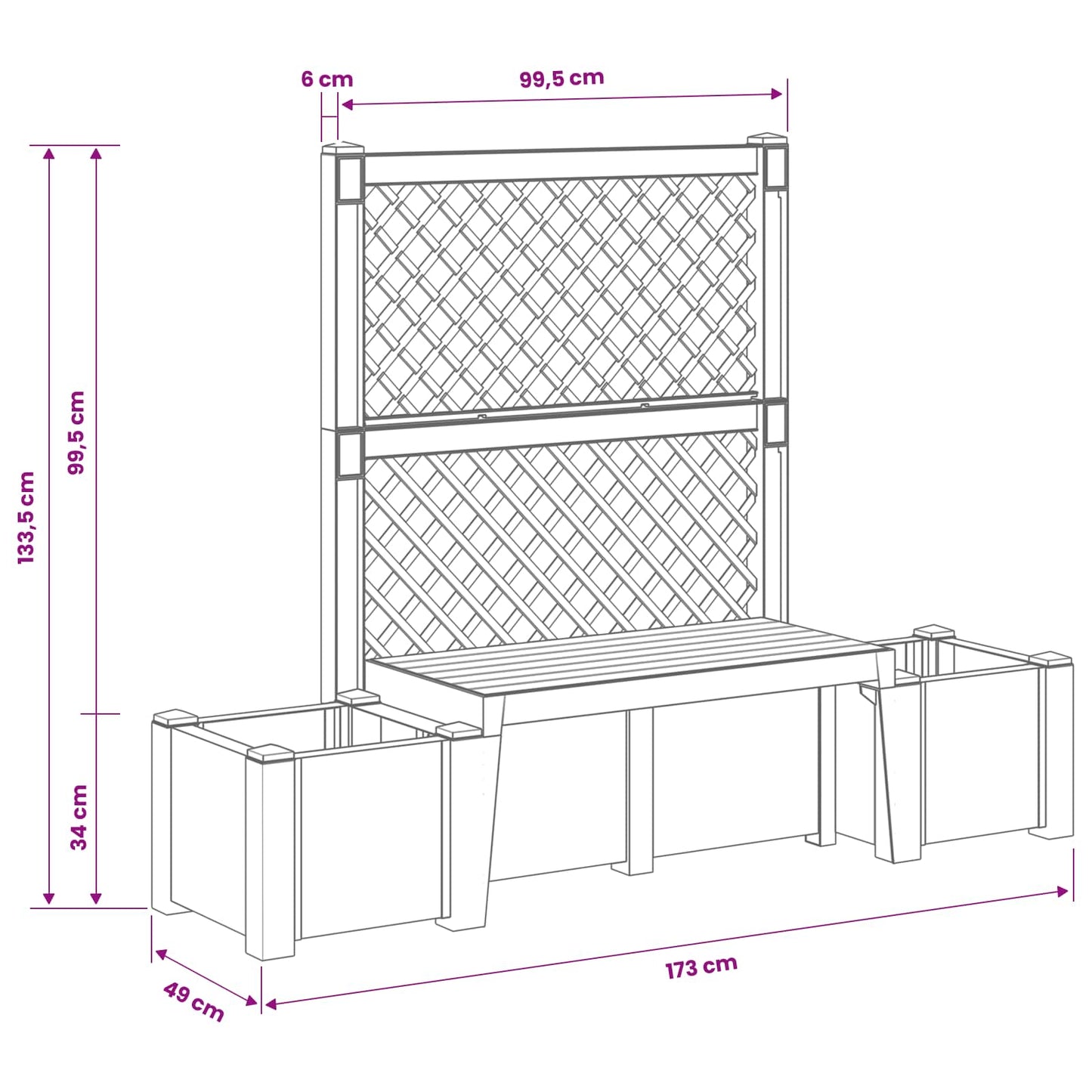 vidaXL Garden Bench Kopenhagen Anthracite 173 x 49 x 135.5 cm PP