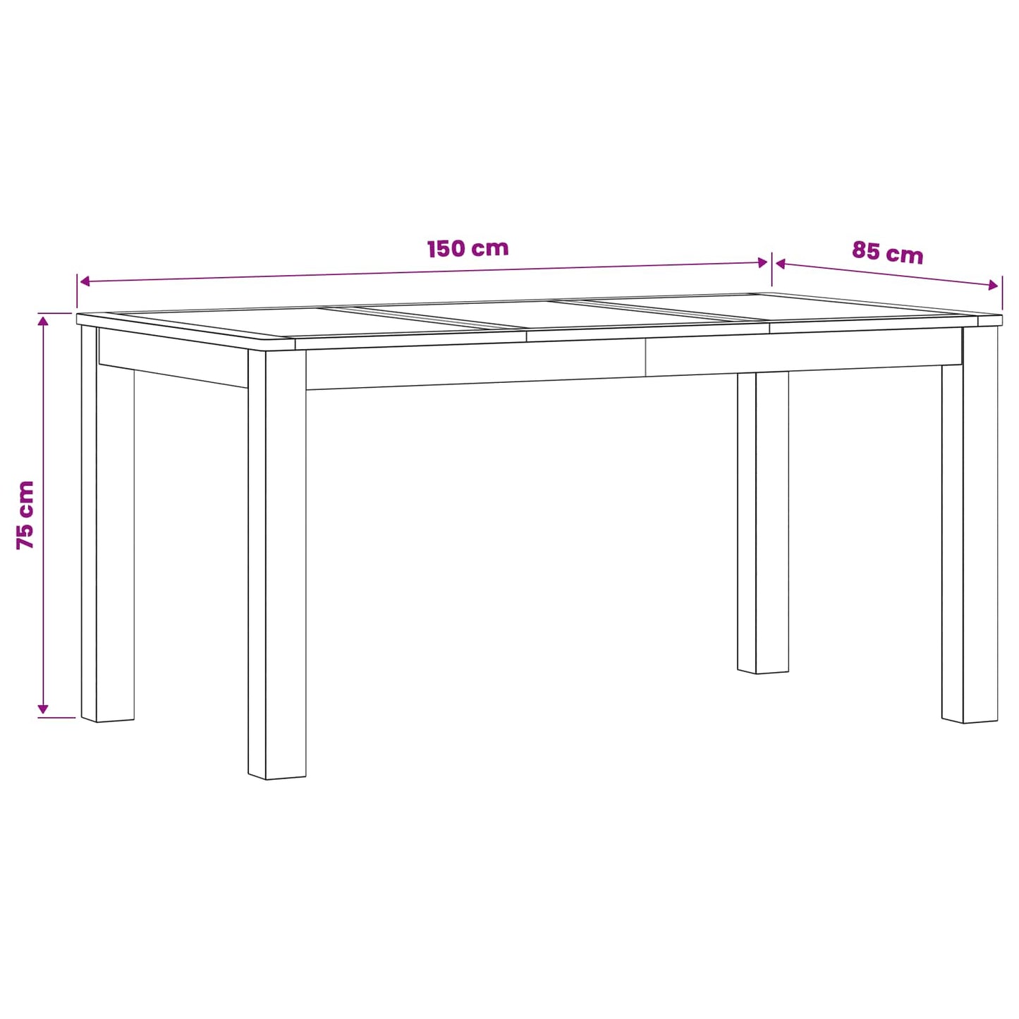 vidaXL Dining Table 150 x 85 x 75 cm Solid Oak Wood Natural