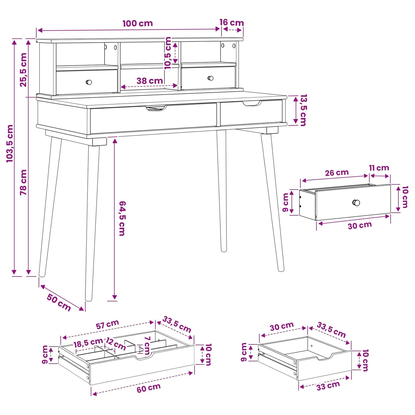 vidaXL Dressing Table Set FAUSKE 2 pcs White 100 x 50 x 103.5 cm
