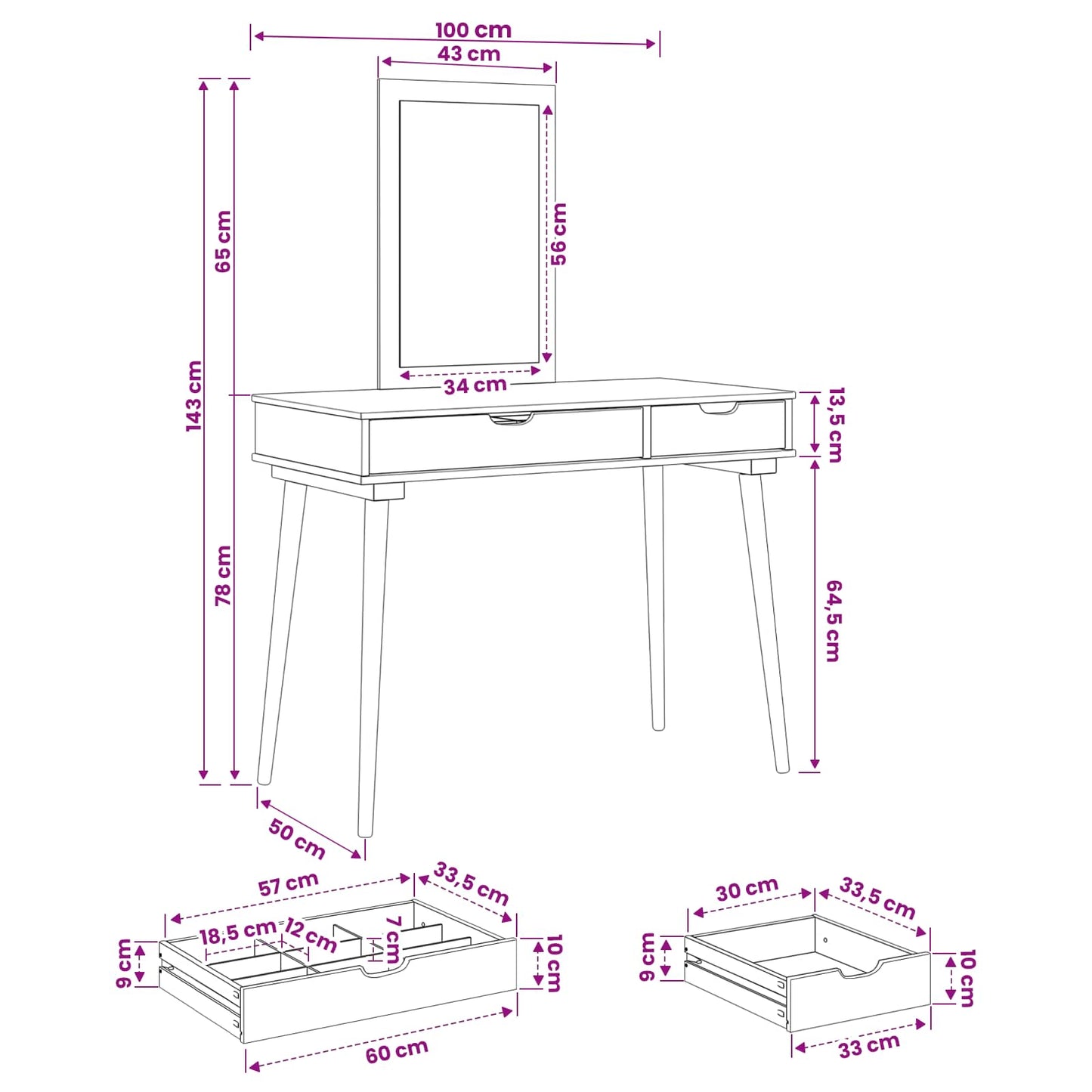 vidaXL Dressing Table Set FAUSKE 2 pcs White 100 x 50 x 143 cm