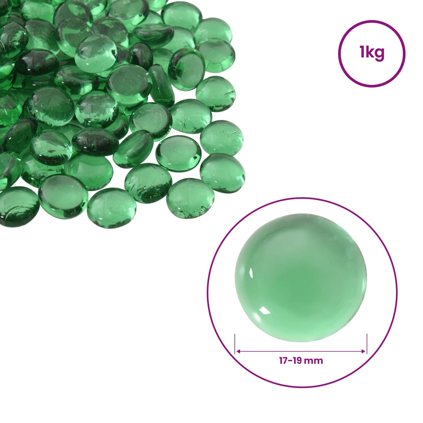 vidaXL Glass Nugget 17-19 mm Green Glass