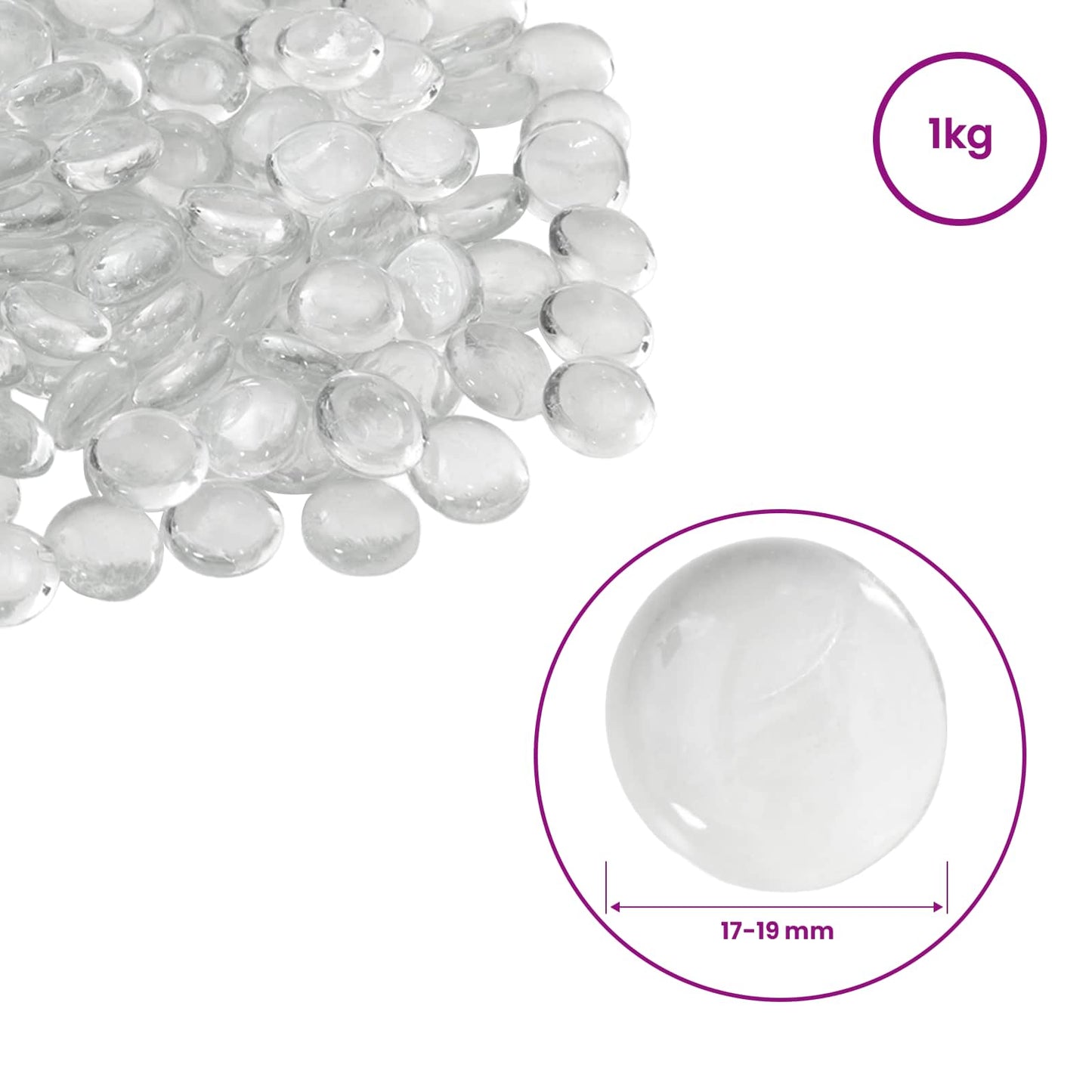 vidaXL Glass Nugget 17-19 mm Transparent Glass