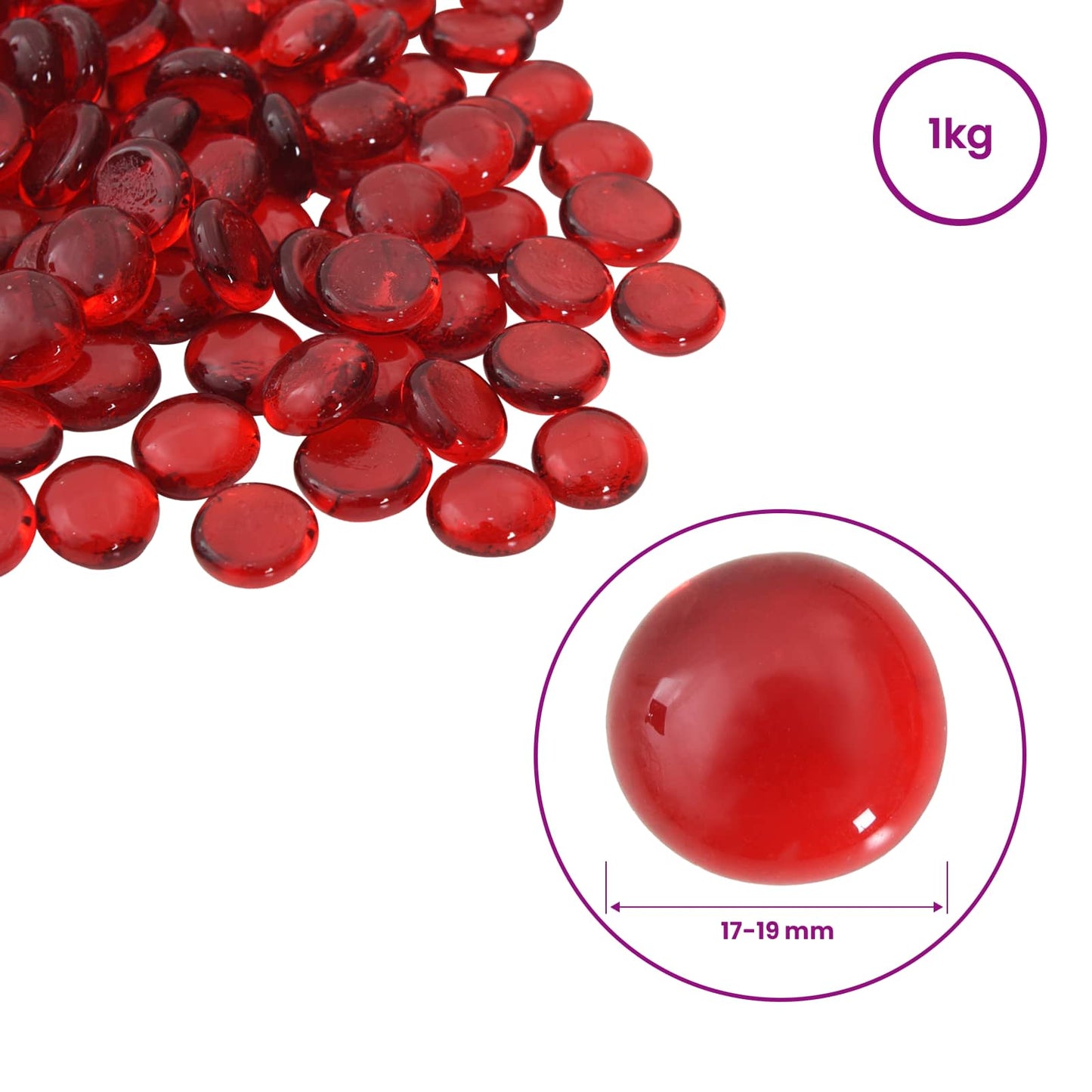 vidaXL Glass Nugget 17-19 mm Scarlet Glass