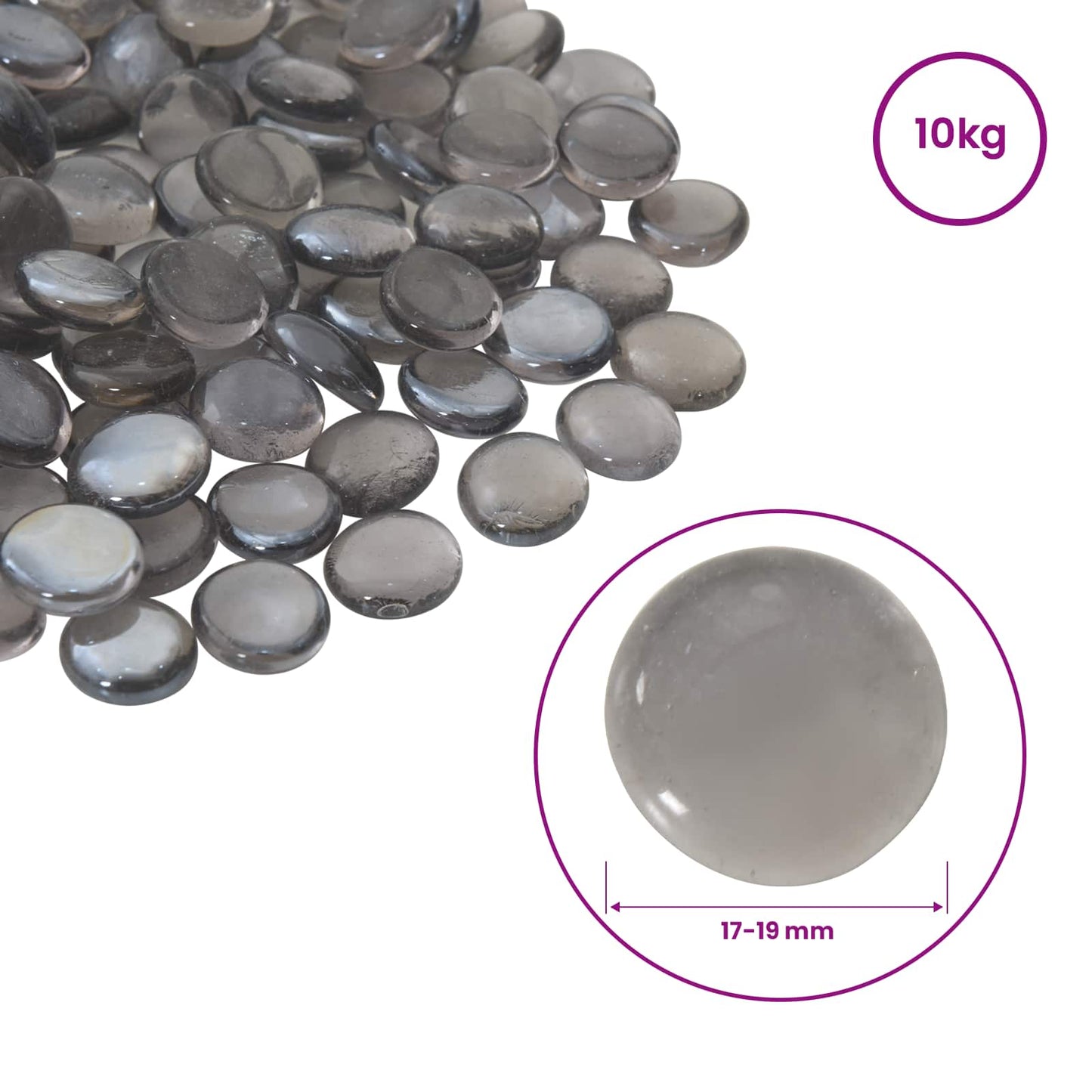 vidaXL Glass Nugget 17-19 mm Purple Grey Glass