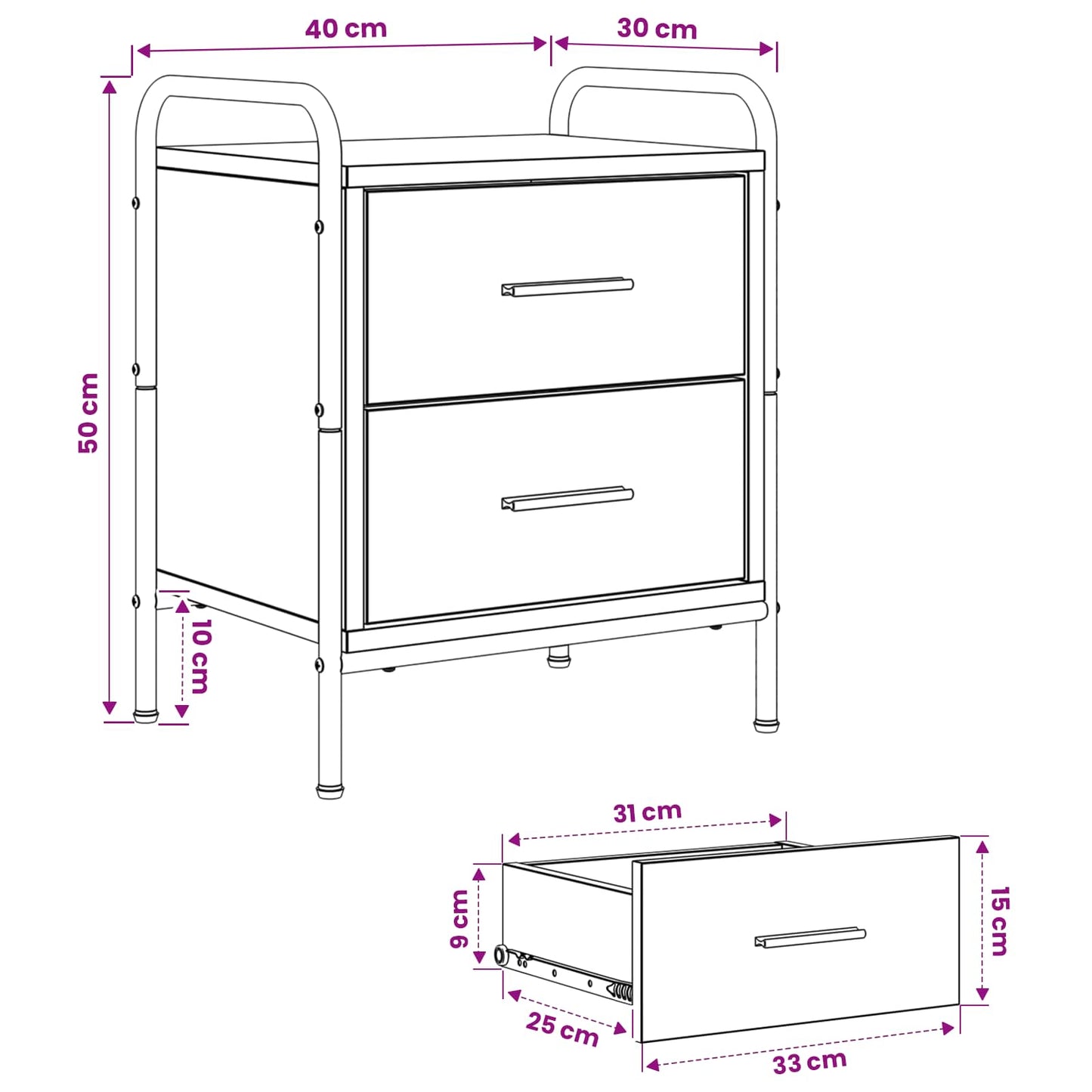 vidaXL Bedside Cabinet 2 pcs Sonoma Oak 40 x 30 x 50 cm