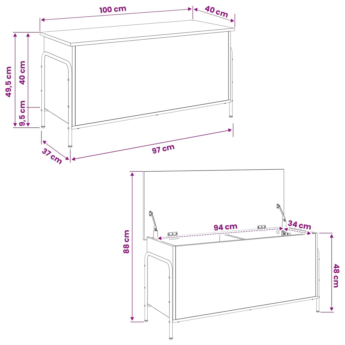 vidaXL Storage Box Old Wood 100 x 40 x 49.5 cm Engineered Wood