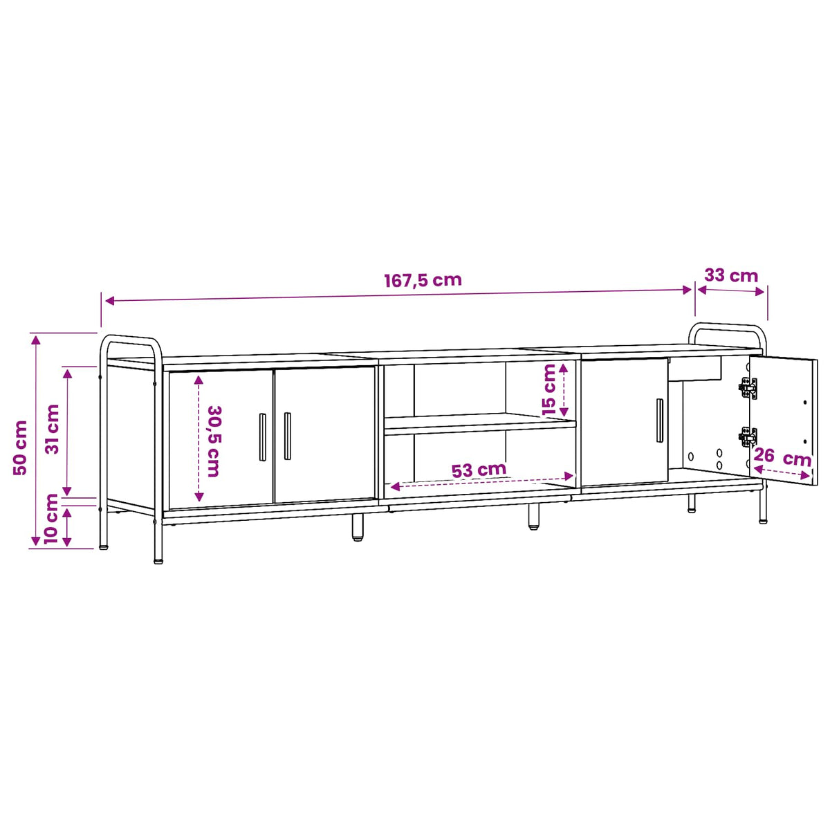 vidaXL TV Cabinet 167.5 x 33 x 50 cm Black Oak Engineered Wood