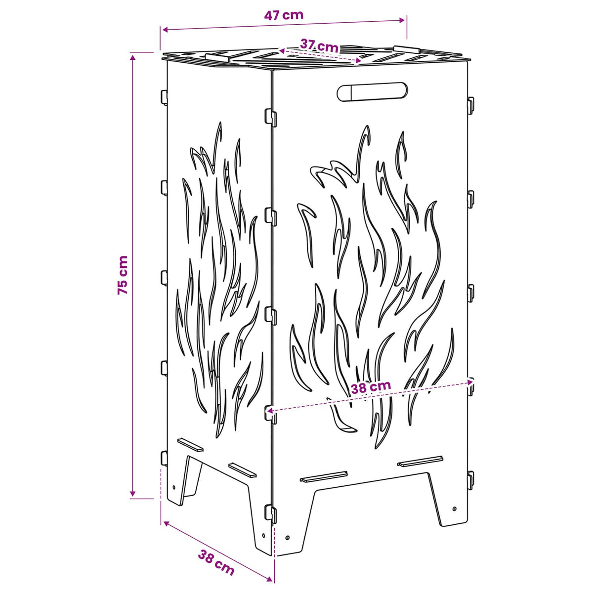 vidaXL Fire Pit Black 47 x 38 x 75 cm Steel