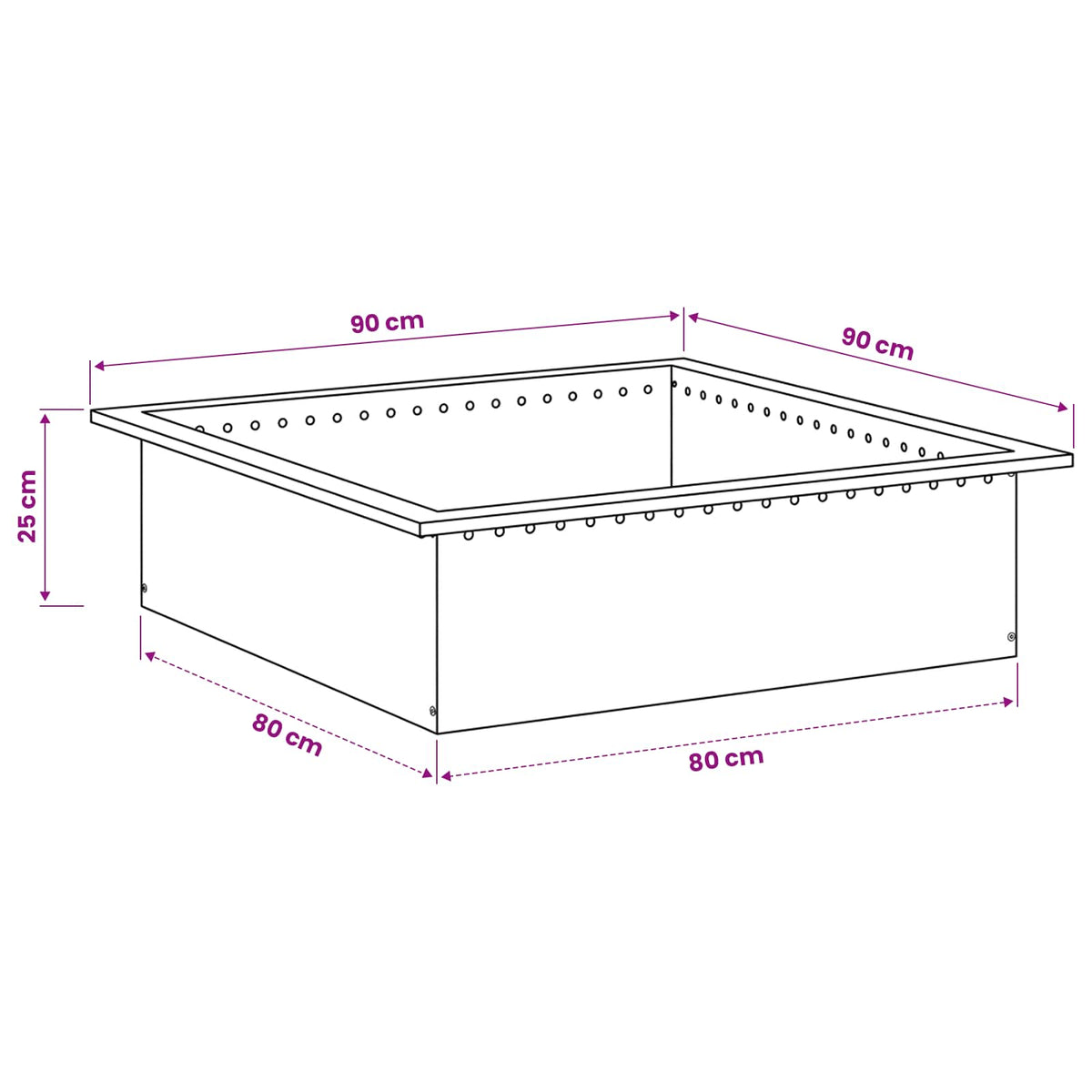 vidaXL Fire Pit Ring Black 90 x 90 x 25 cm Steel
