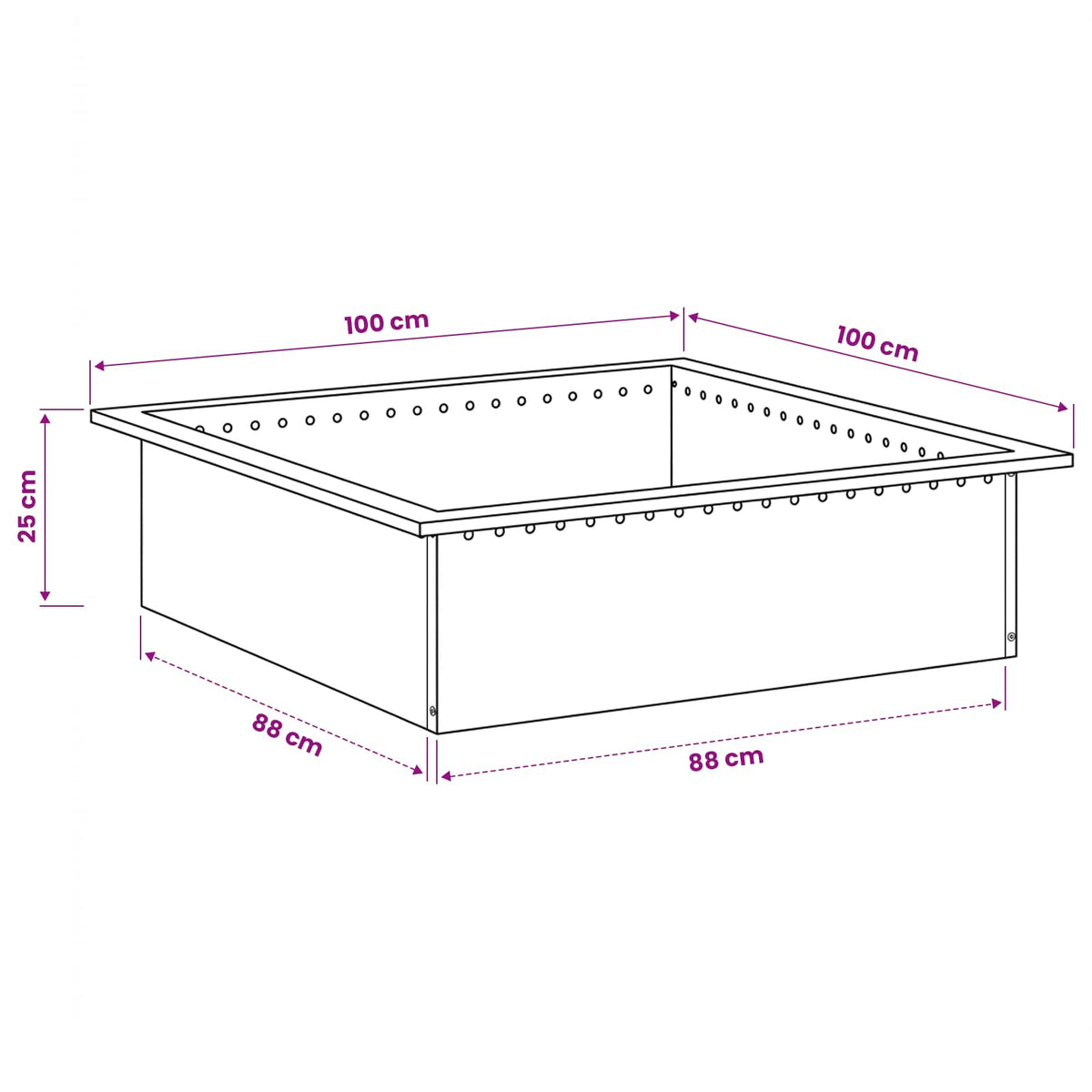 vidaXL Fire Pit Ring Black 100 x 100 x 25 cm Steel