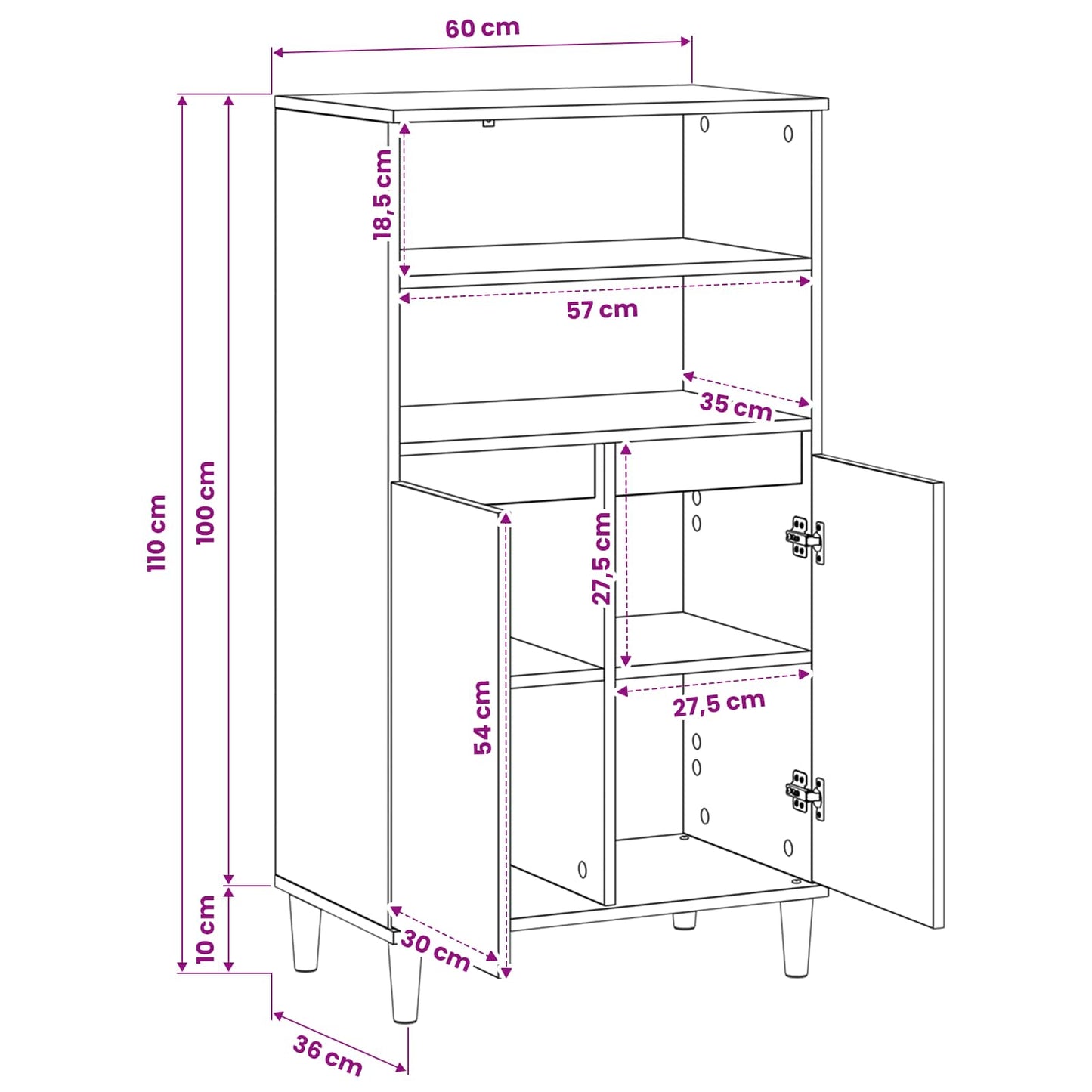 vidaXL Highboard Artisan Oak 60 x 36 x 110 cm Engineered Wood