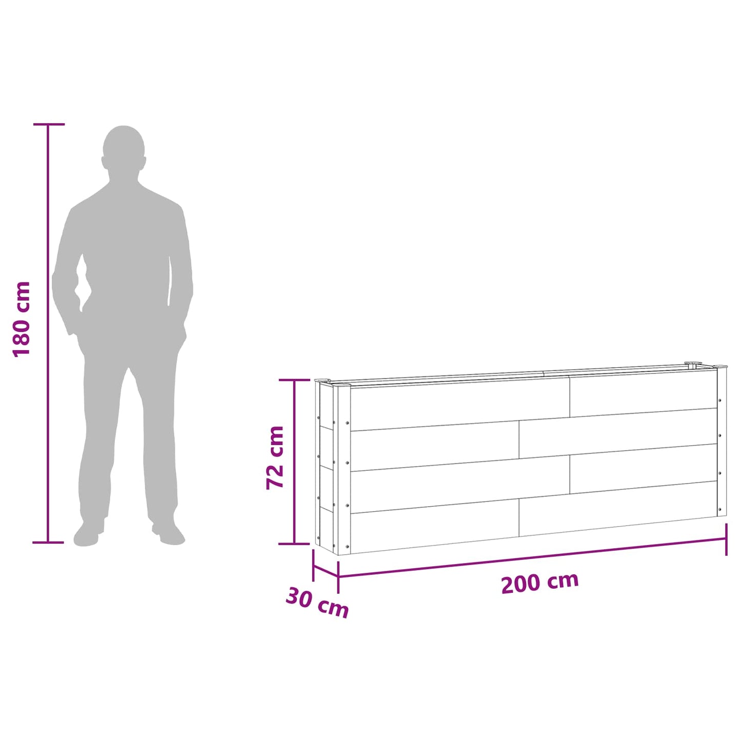 vidaXL Garden Raised Bed 2 pcs Black 200 x 30 x 72 cm