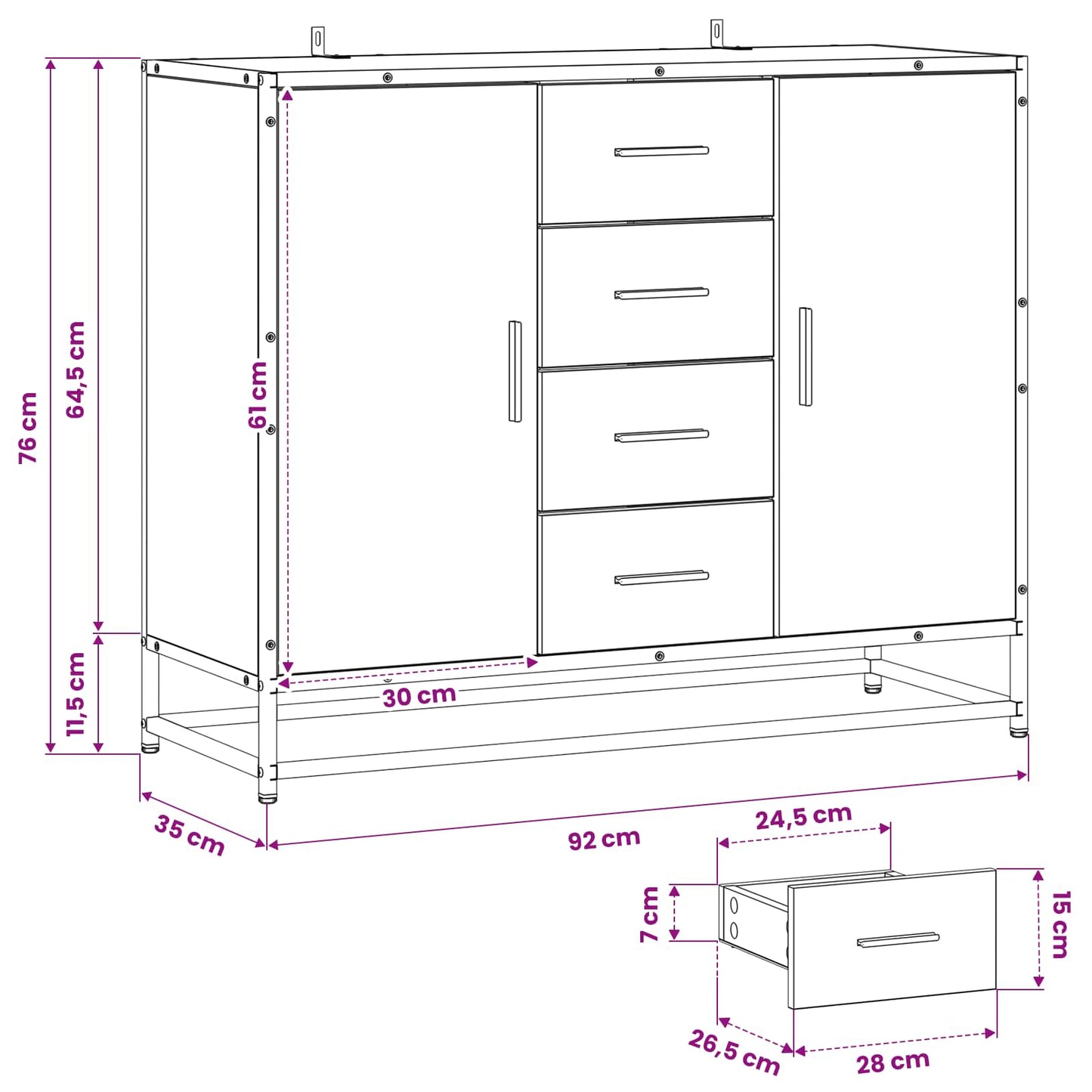 vidaXL Sideboard Old Wood 92 x 35 x 76 cm Engineered Wood