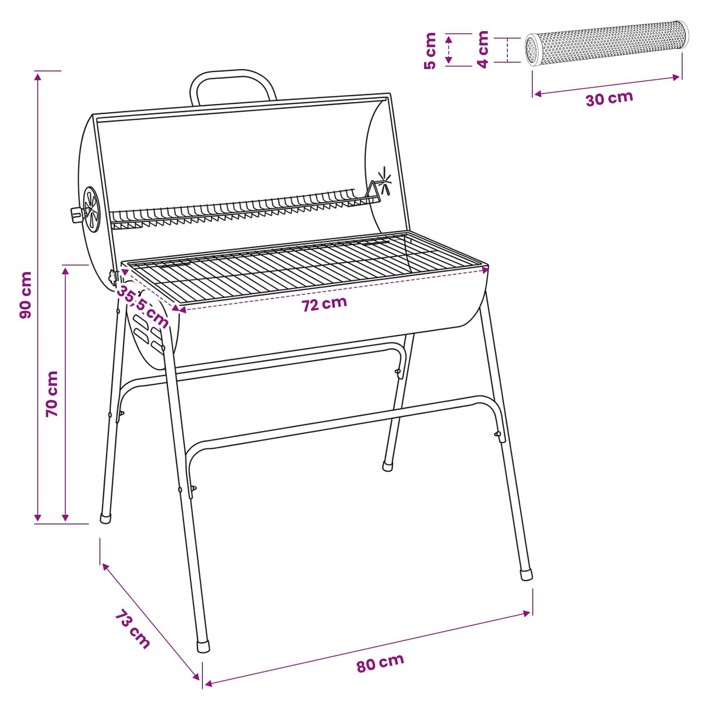 vidaXL Outdoor Grill 3 pcs 80 x 73 x 90 cm Metal Black