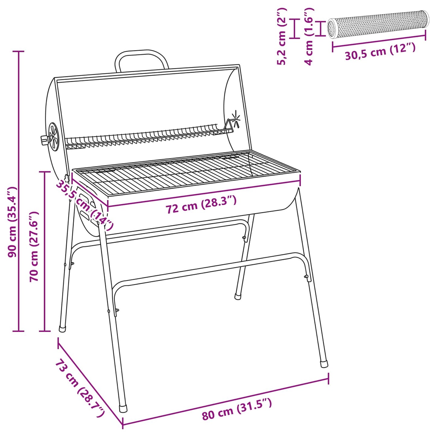vidaXL Outdoor Grill 3 pcs 80 x 73 x 90 cm Black Metal