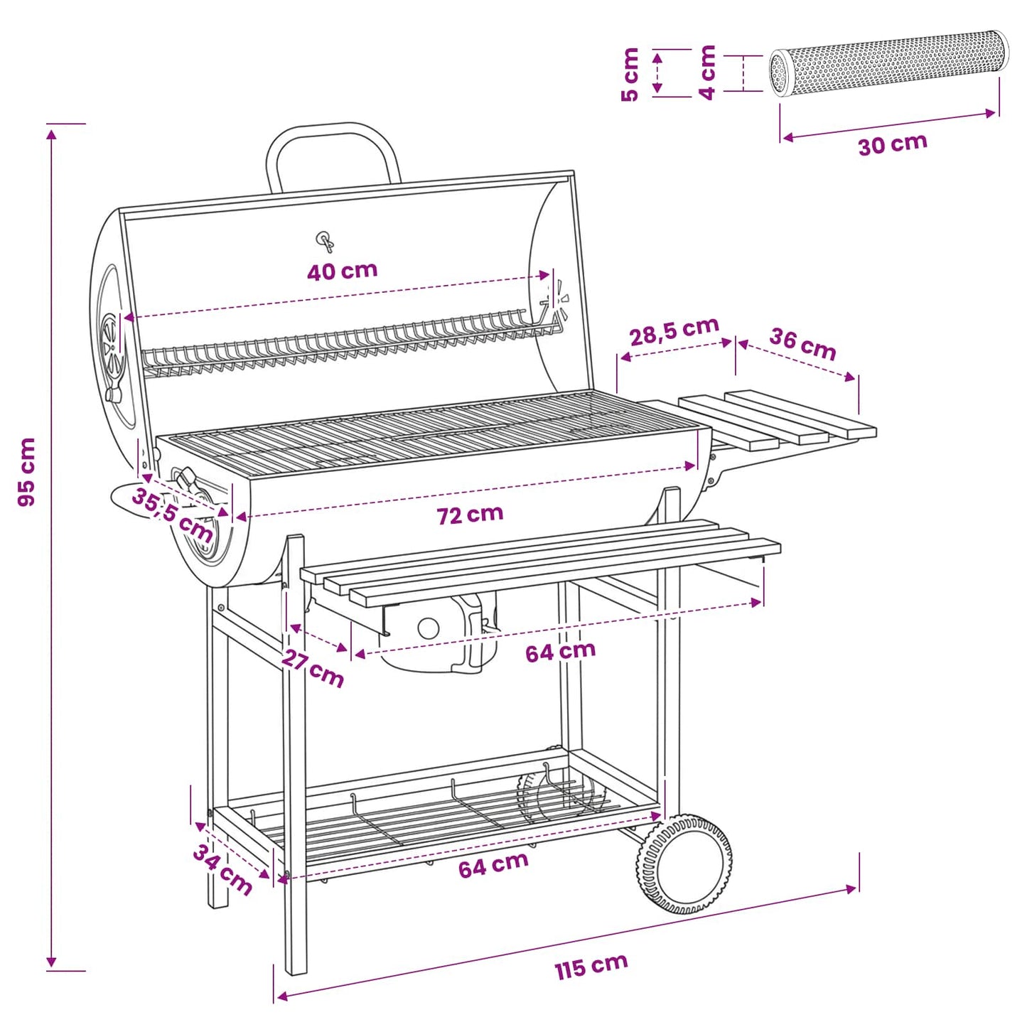 vidaXL Barrel Grill with Wheels and Shelves 3 pcs 115 x 85 x 95 cm