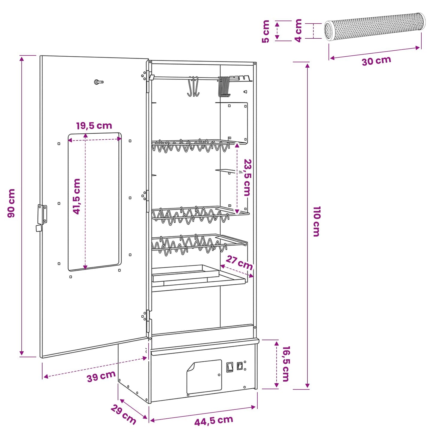 vidaXL Smoker Oven 3 pcs 44.5 x 29 x 110 cm Galvanised steel Silver