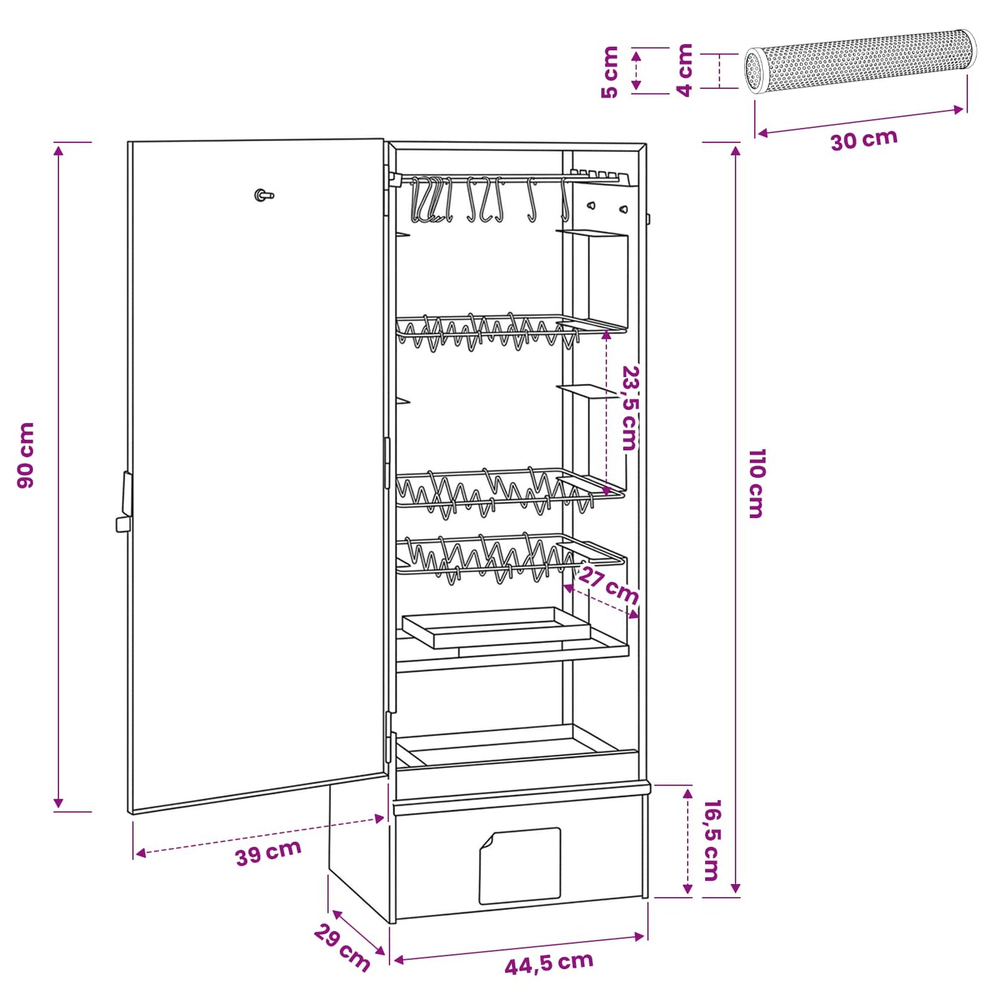 vidaXL Smoker Oven 3 pcs 44.5 x 29 x 110 cm Galvanised steel Silver