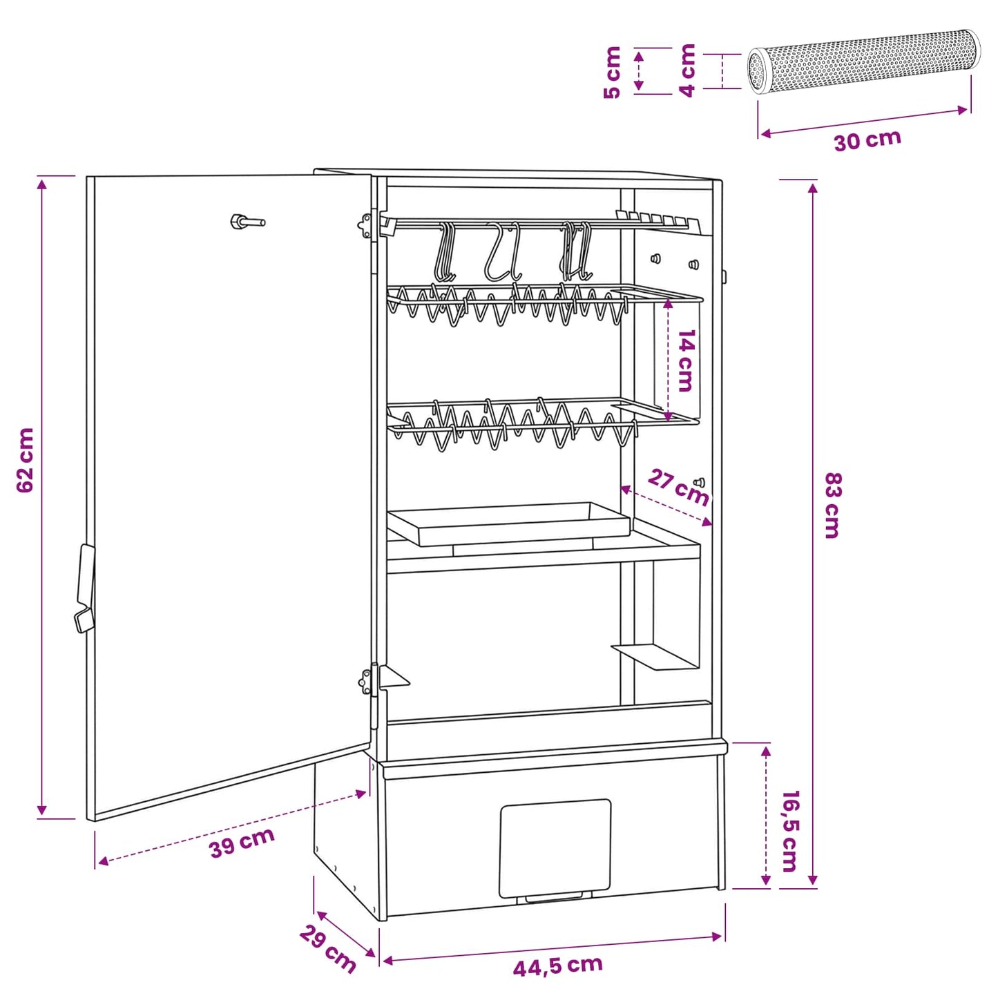 vidaXL Smoker Oven 3 pcs 44.5 x 29 x 83 cm Galvanised steel Silver