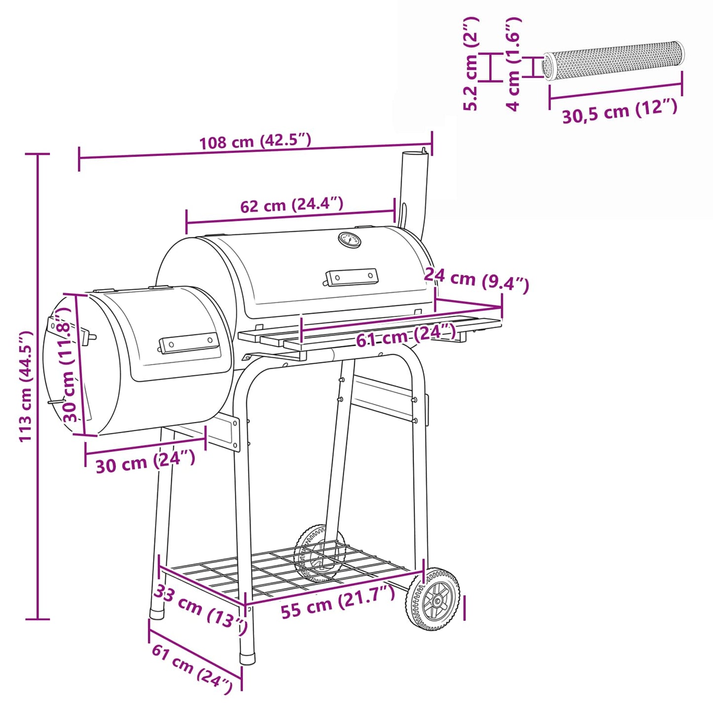 vidaXL Outdoor Grill 103 x 60 x 113 cm Steel Black
