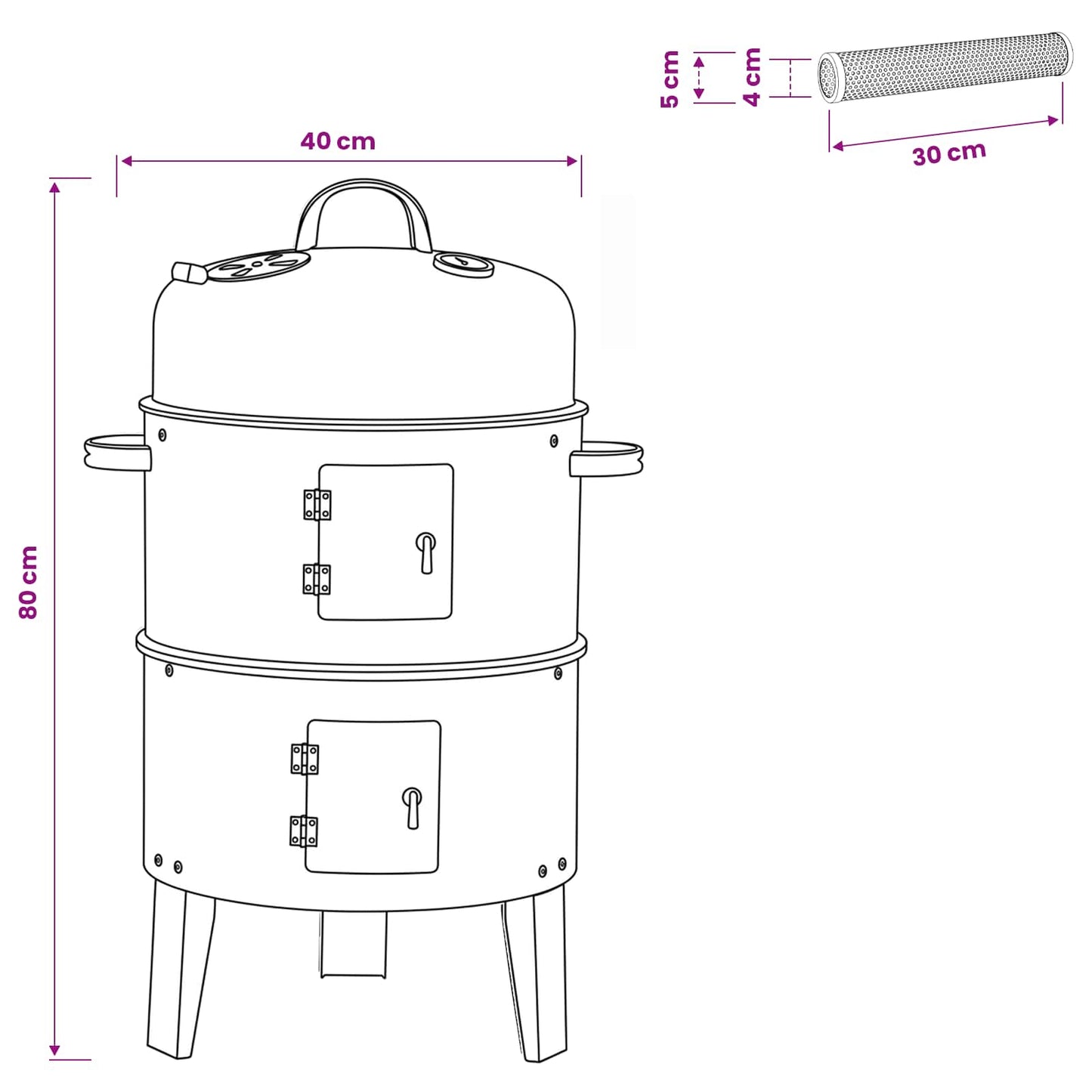 vidaXL Outdoor Grill Ø 40 x 80 cm Steel Black