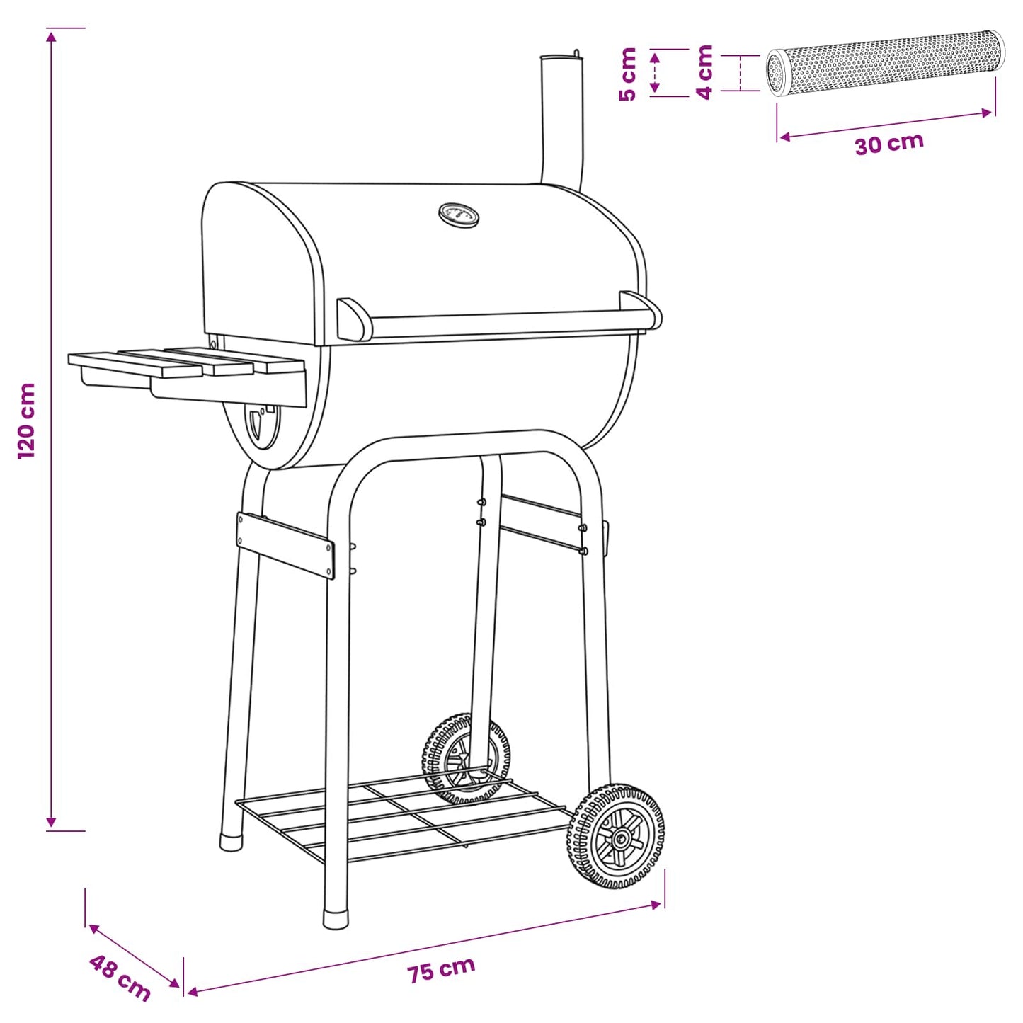 vidaXL Charcoal Grill 75 x 48 x 120 cm Powder-coated steel and Plastic